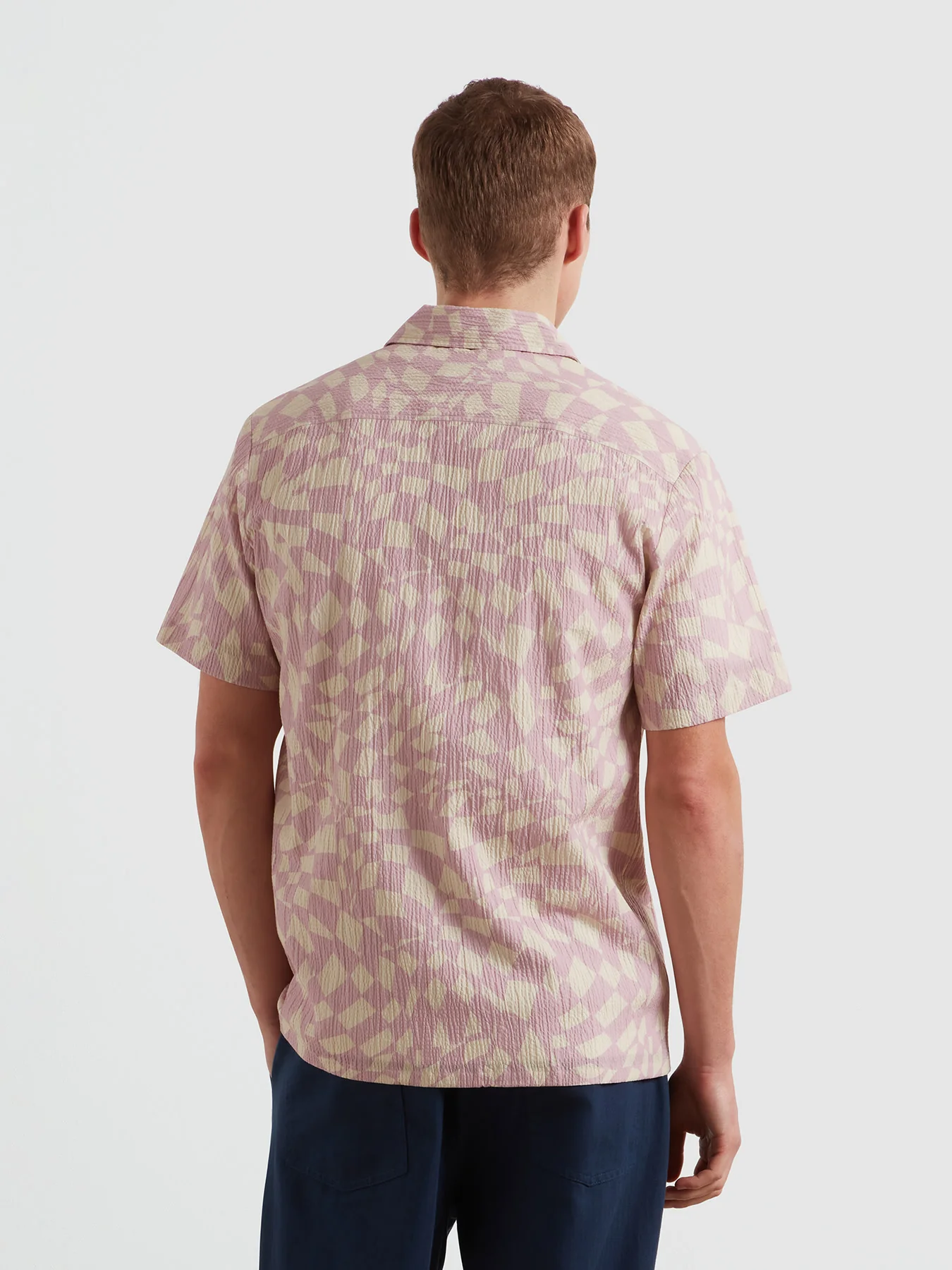 Angelo Checker Print Short Sleeve Shirt In Birch Grey - Image 3