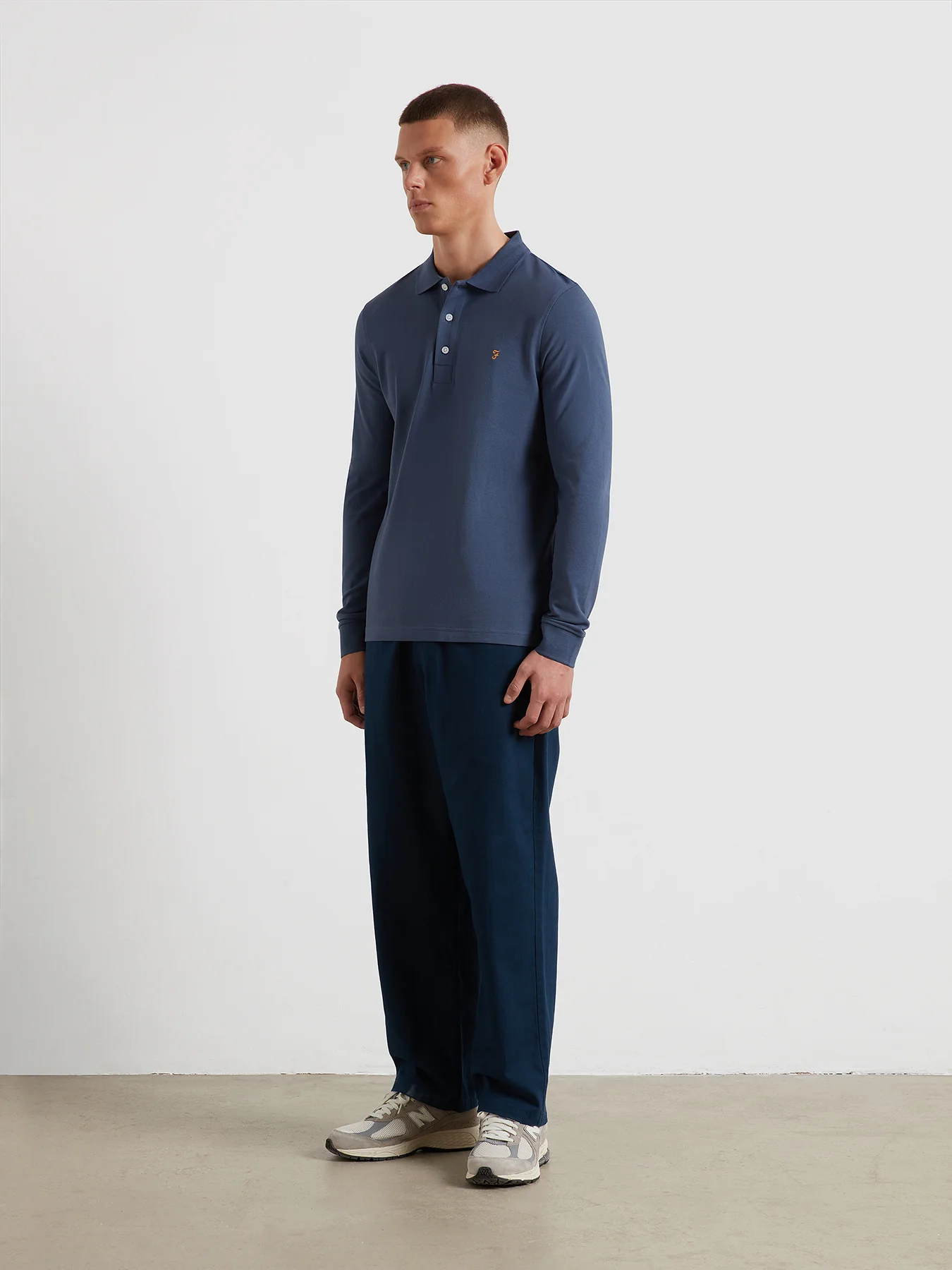 Blanes Long Sleeve Polo Shirt In River Bed - Image 2