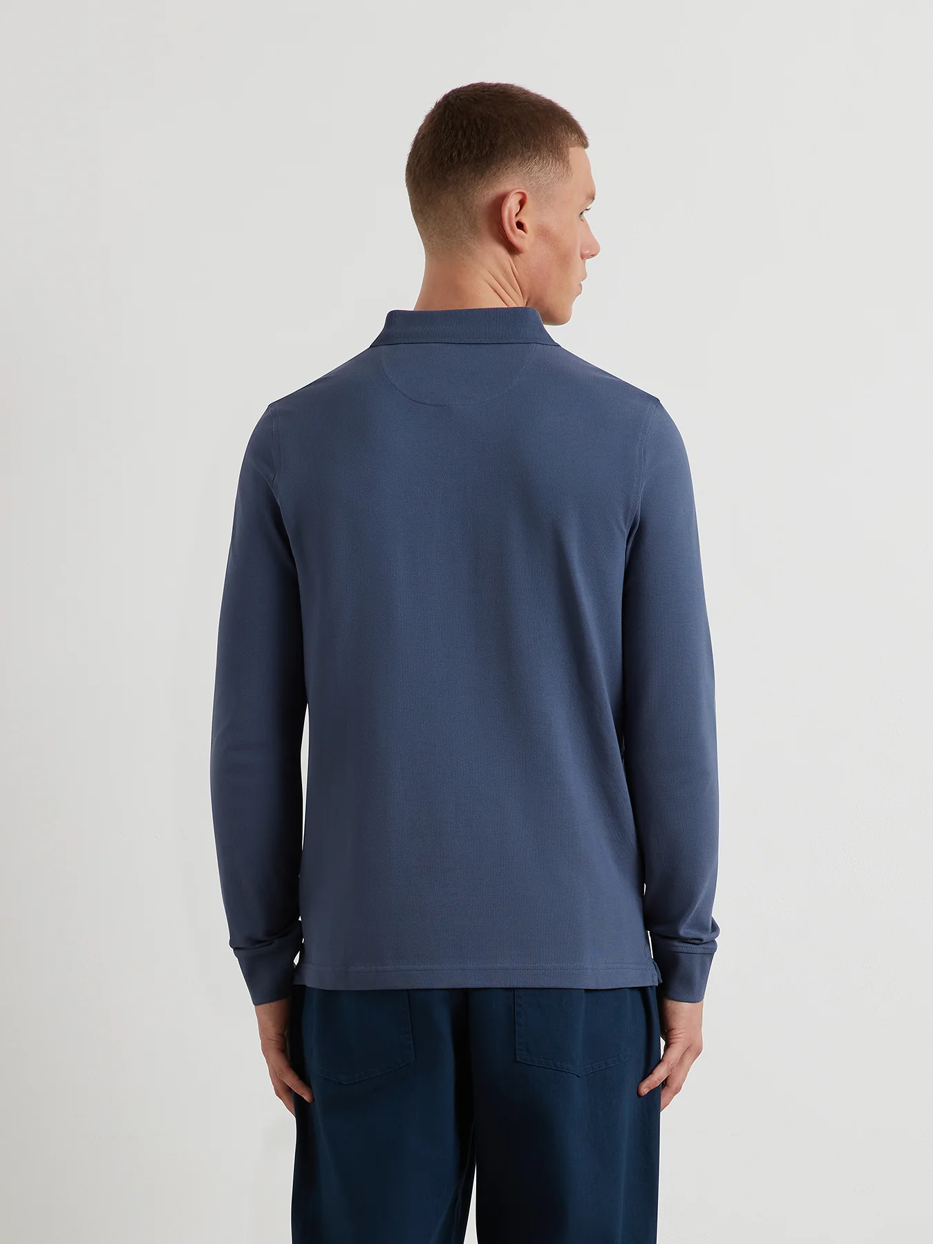 Blanes Long Sleeve Polo Shirt In River Bed - Image 3