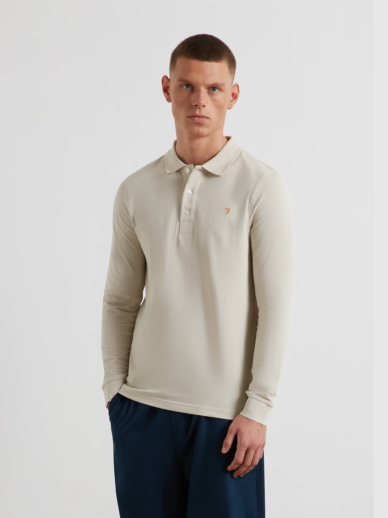Blanes Long Sleeve Polo Shirt In White Smoke