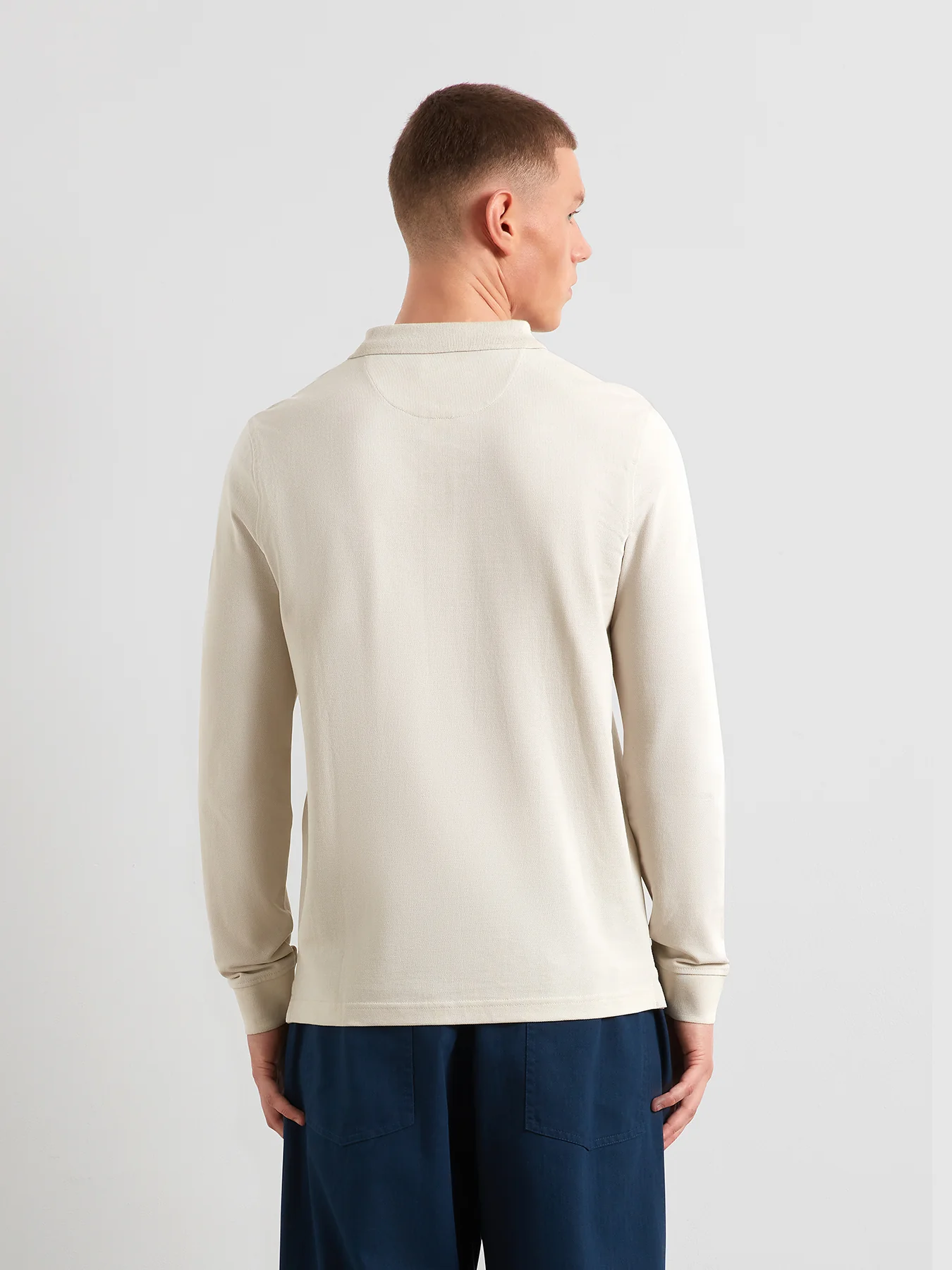 Blanes Long Sleeve Polo Shirt In White Smoke - Image 3