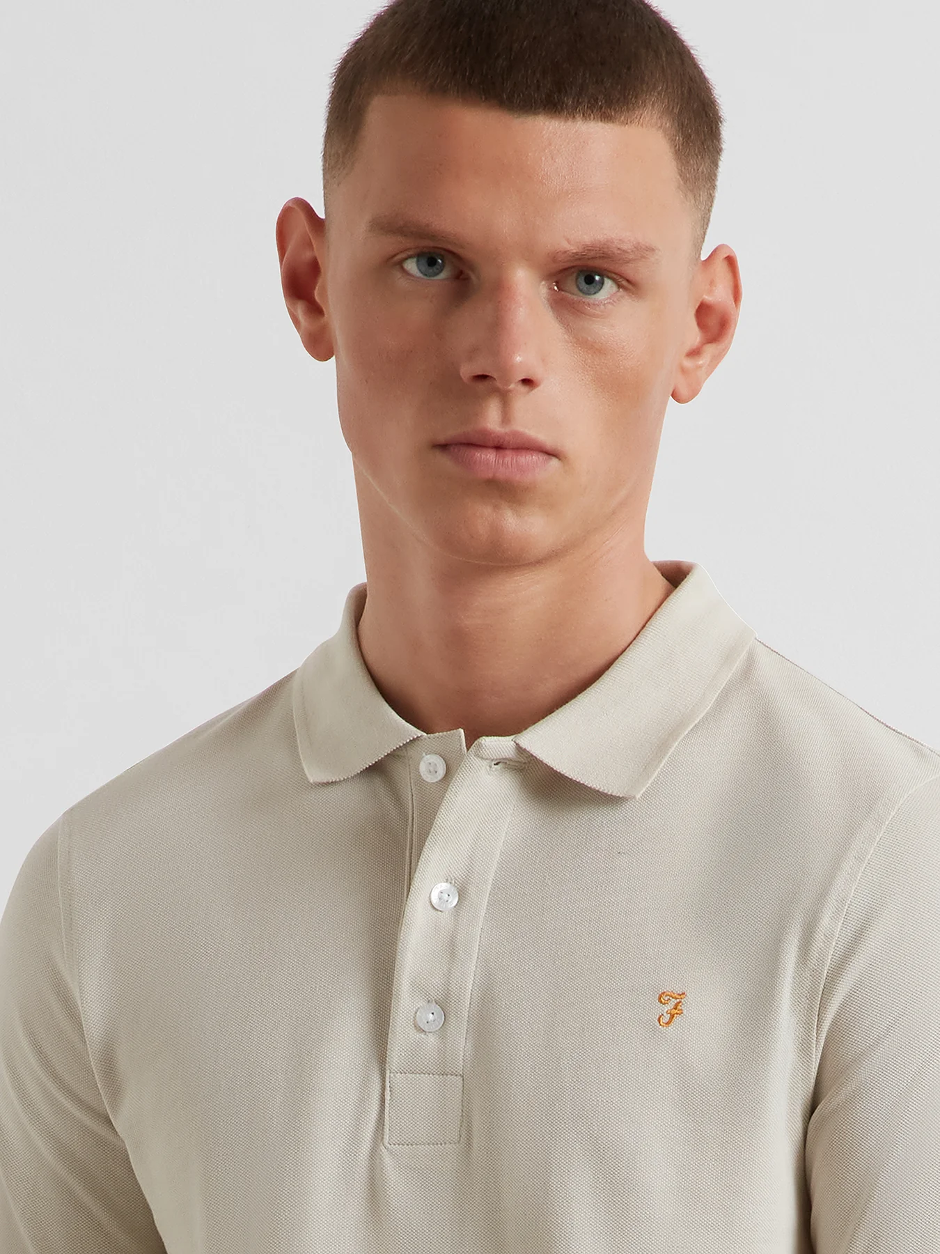 Blanes Long Sleeve Polo Shirt In White Smoke - Image 4