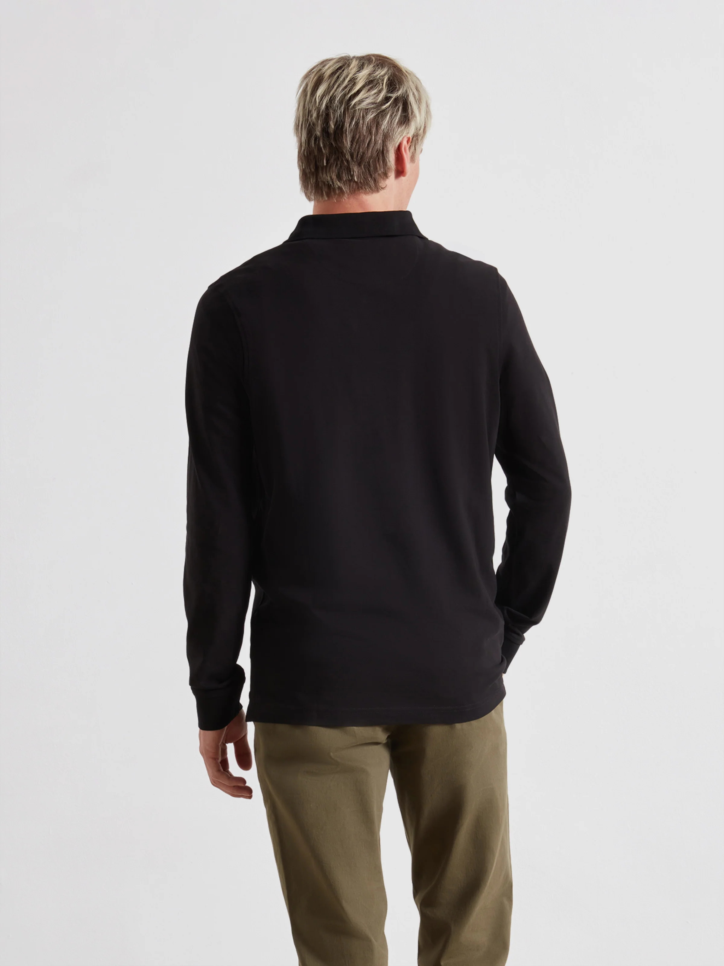 Blanes Long Sleeve Polo Shirt In Black - Image 3
