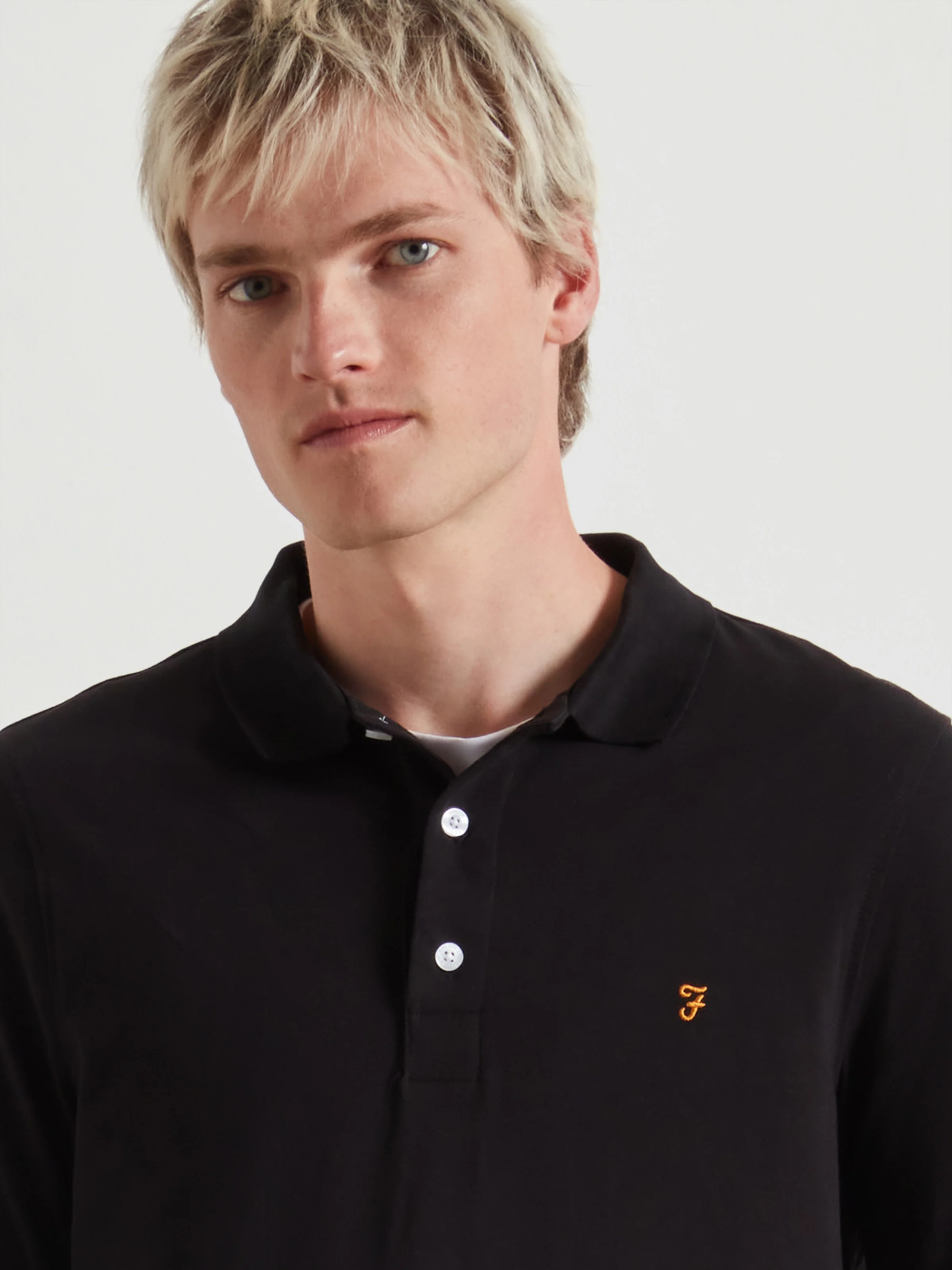 Blanes Long Sleeve Polo Shirt In Black - Image 4
