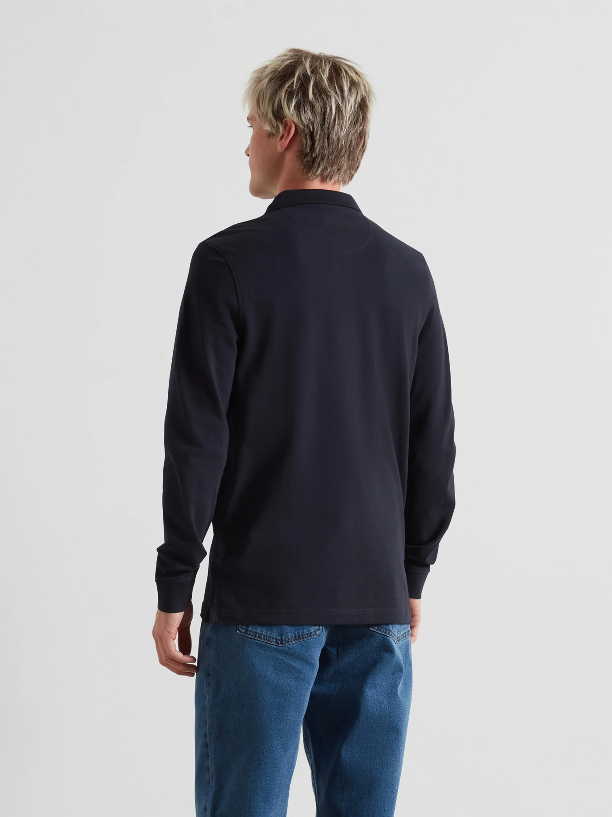 Blanes Long Sleeve Polo Shirt In True Navy - Image 3