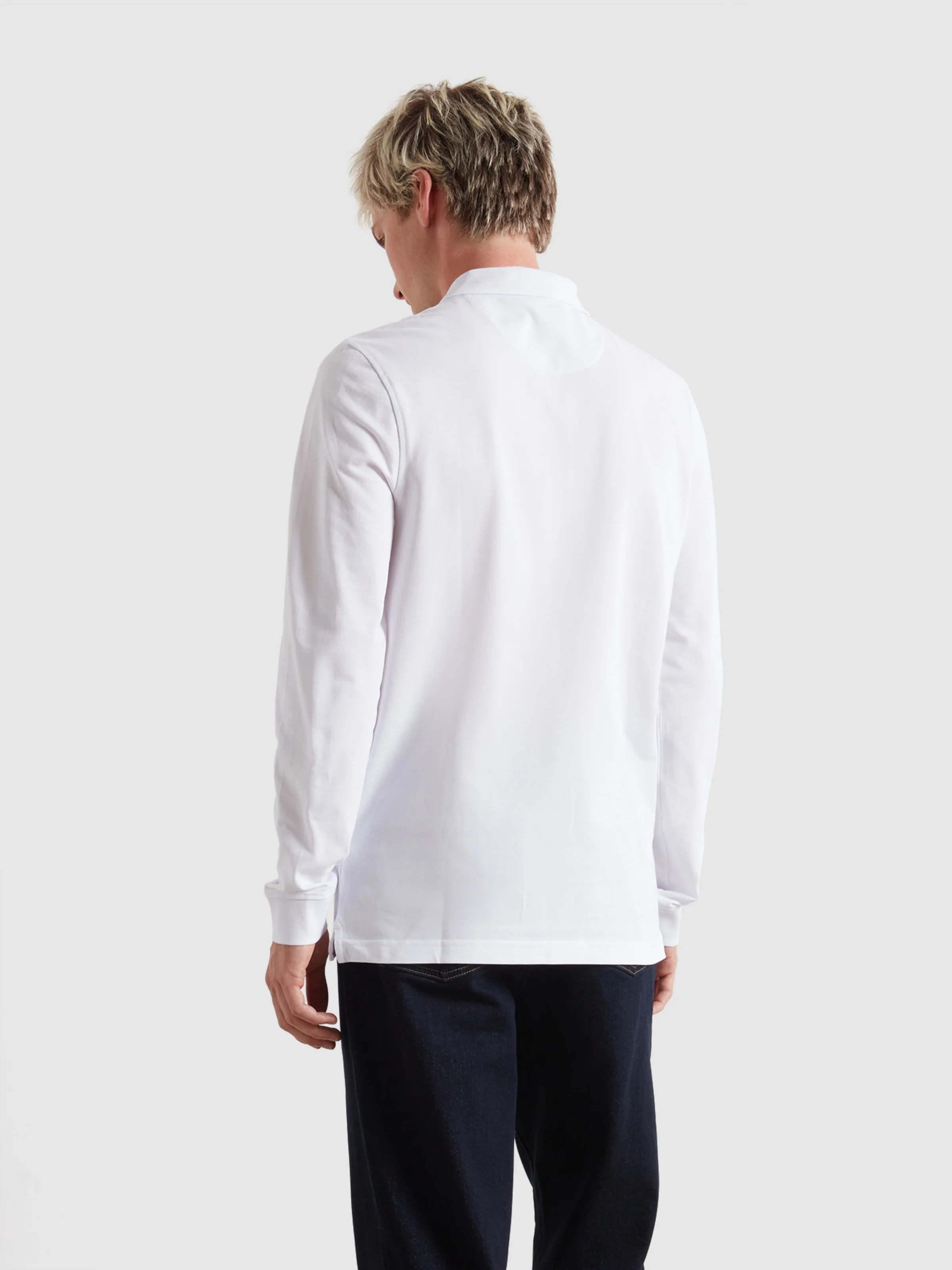 Blanes Long Sleeve Polo Shirt In White - Image 3