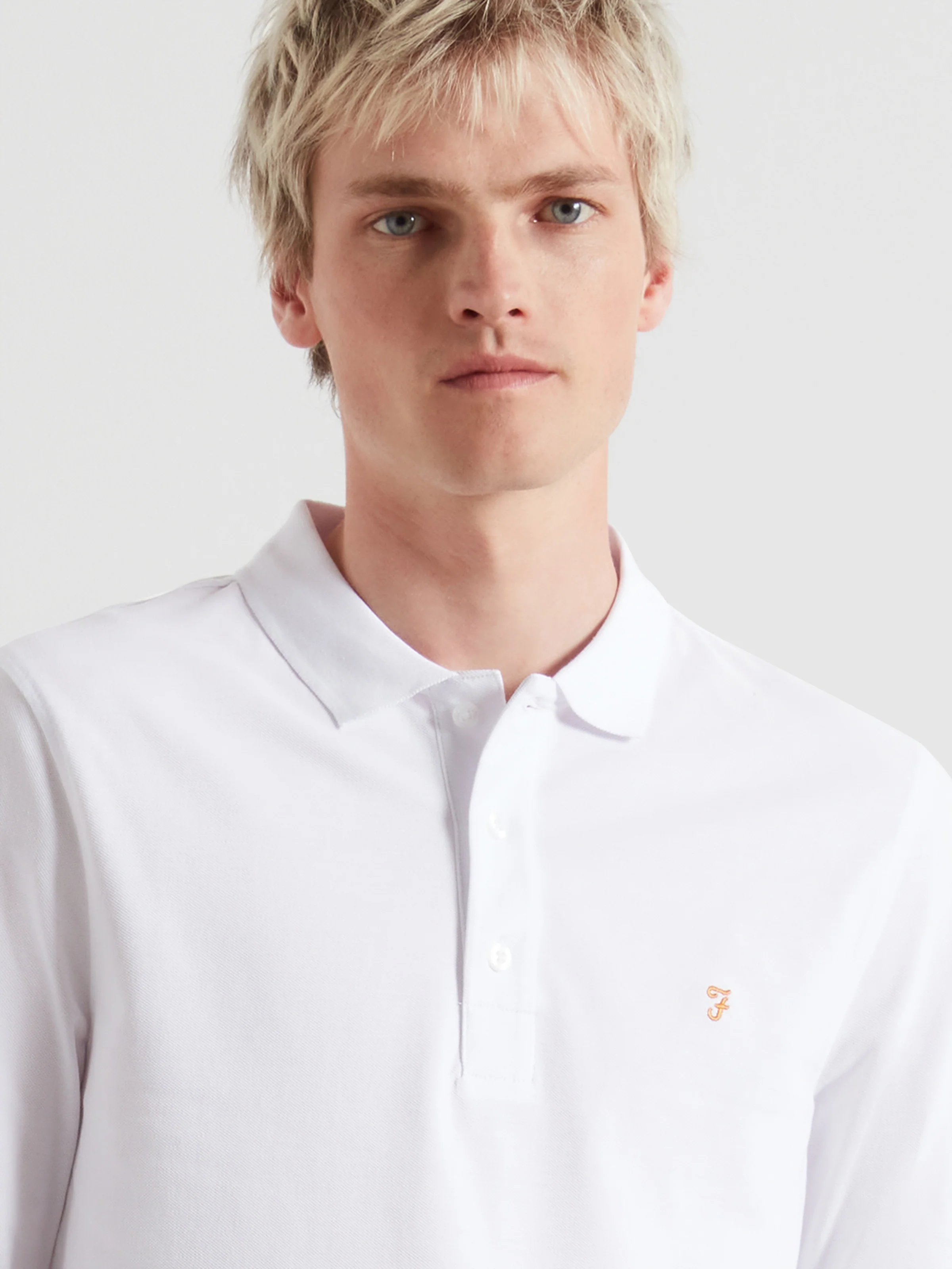 Blanes Long Sleeve Polo Shirt In White - Image 4