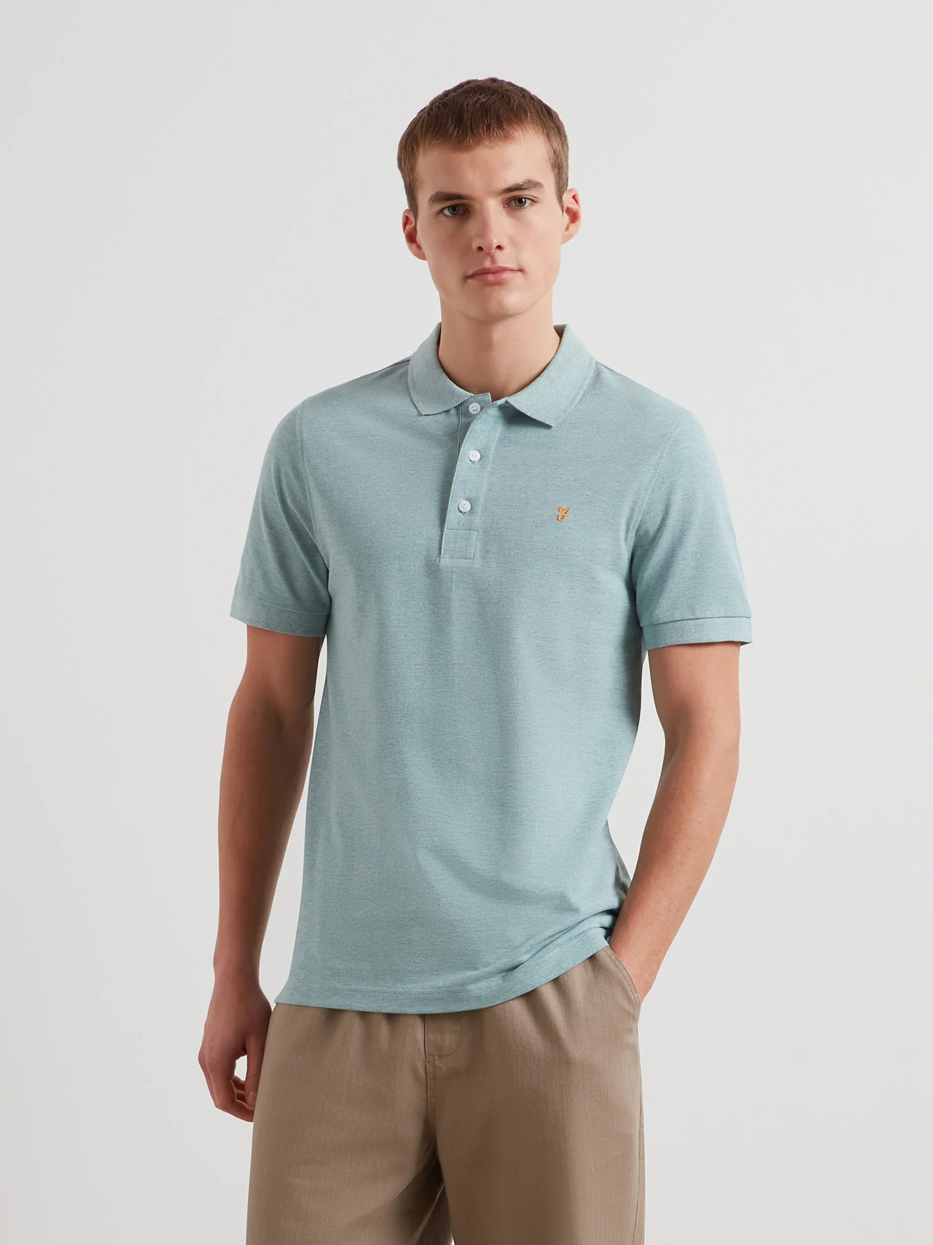 Blanes Organic Cotton Polo Shirt In Green Mist Marl