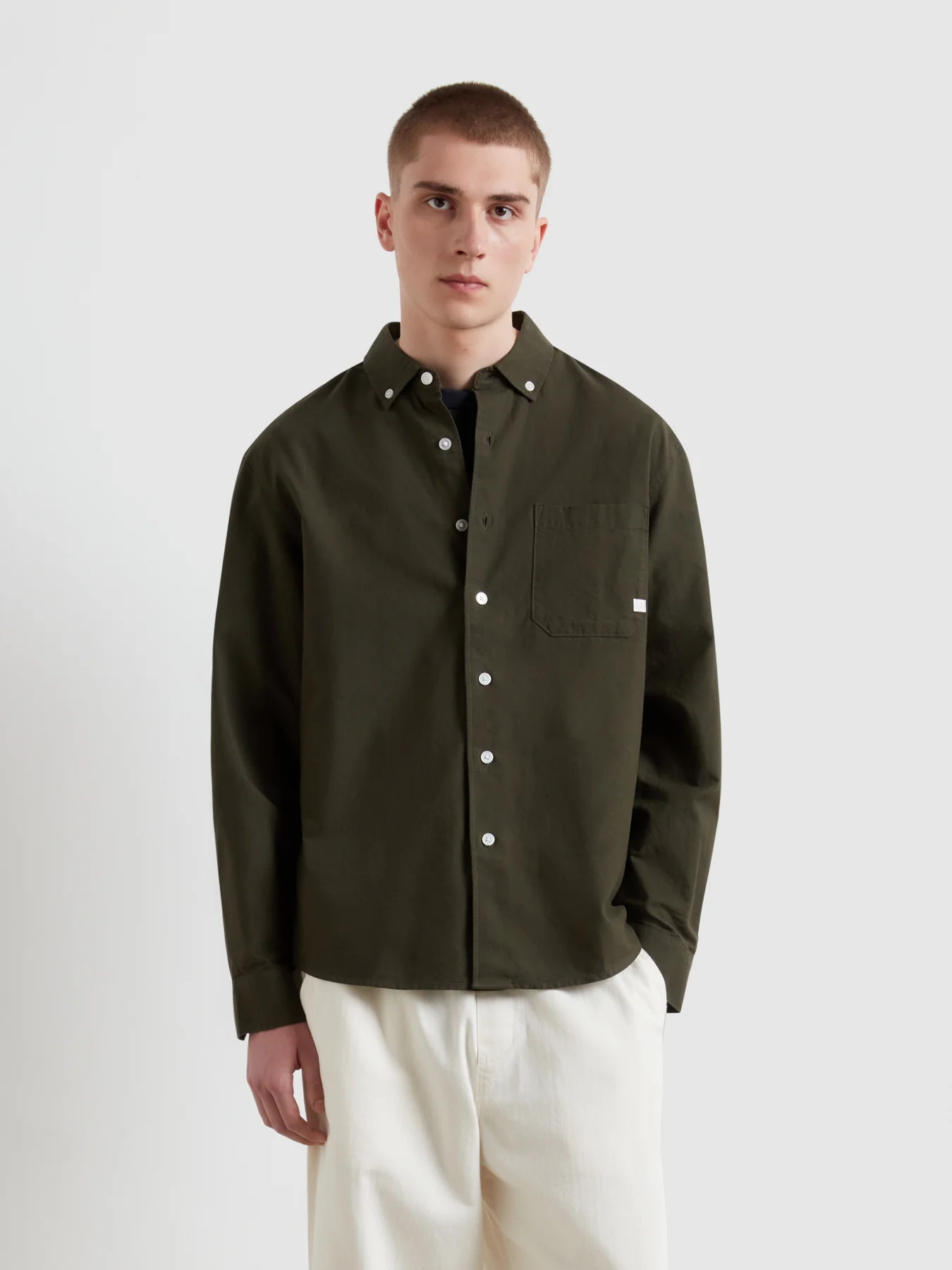 Brewer Box Fit Oxford Shirt In Evergreen