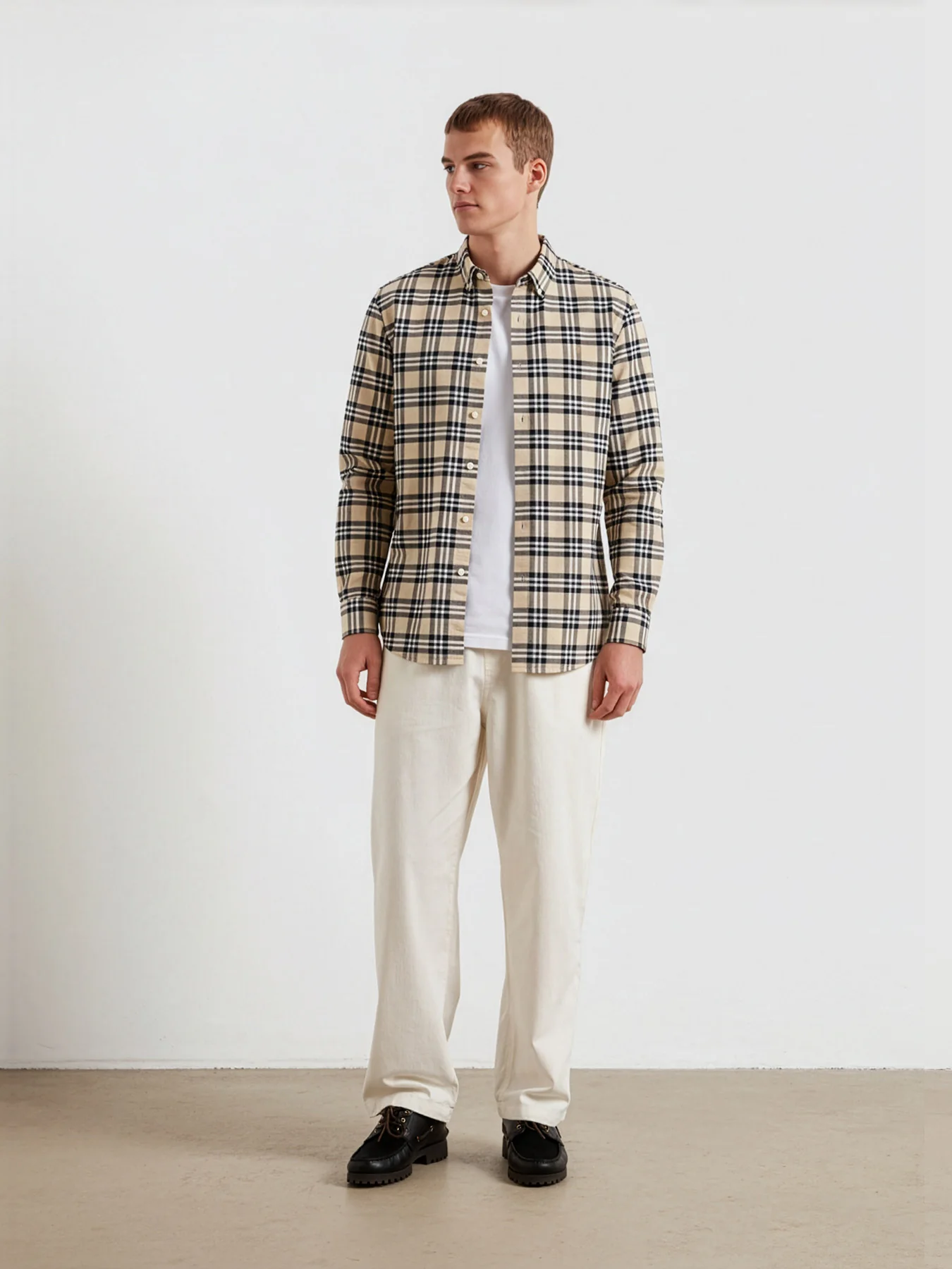 Brewer Check Oxford Shirt In Birch Grey - Image 2