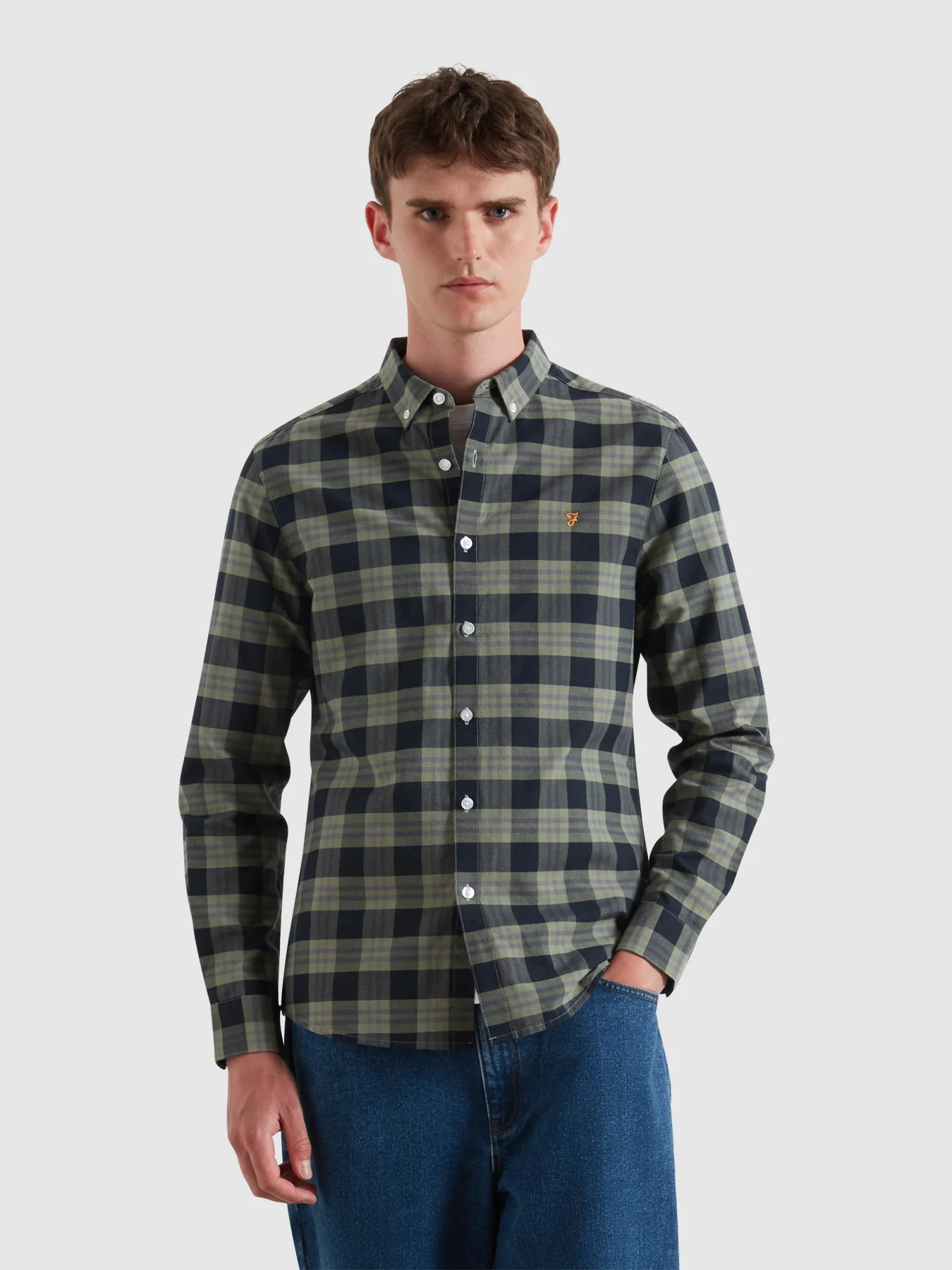 Brewer Check Oxford Shirt In Tarragon Green