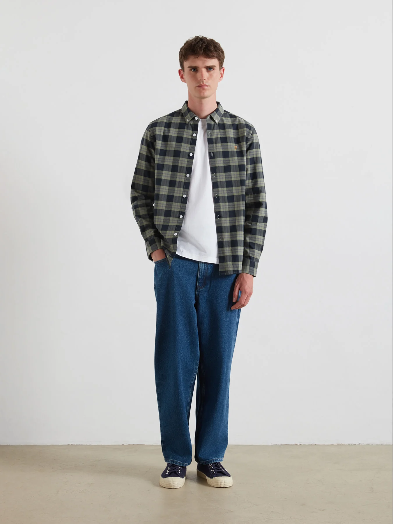 Brewer Check Oxford Shirt In Tarragon Green - Image 2