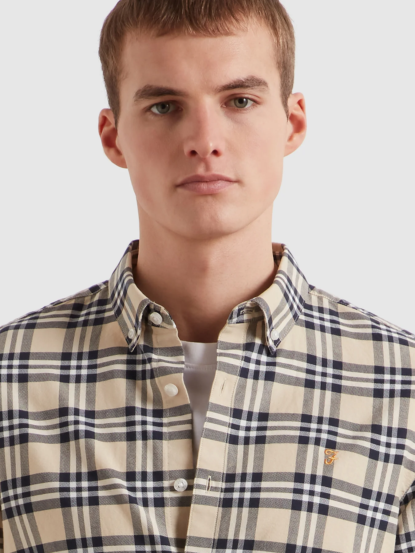 Brewer Check Short Sleeve Shirt In Birch Grey - Image 4