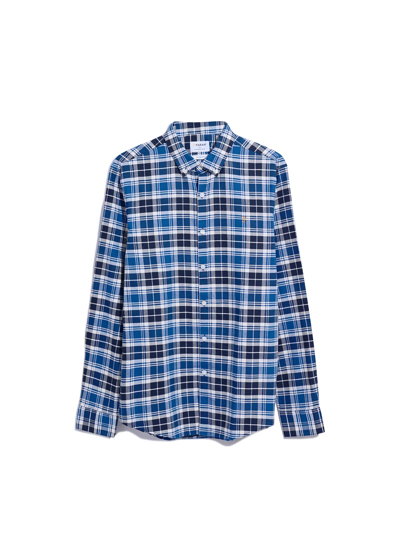 Brewer Slim Fit Check Organic Cotton Oxford Shirt In Blue Peony - Image 5