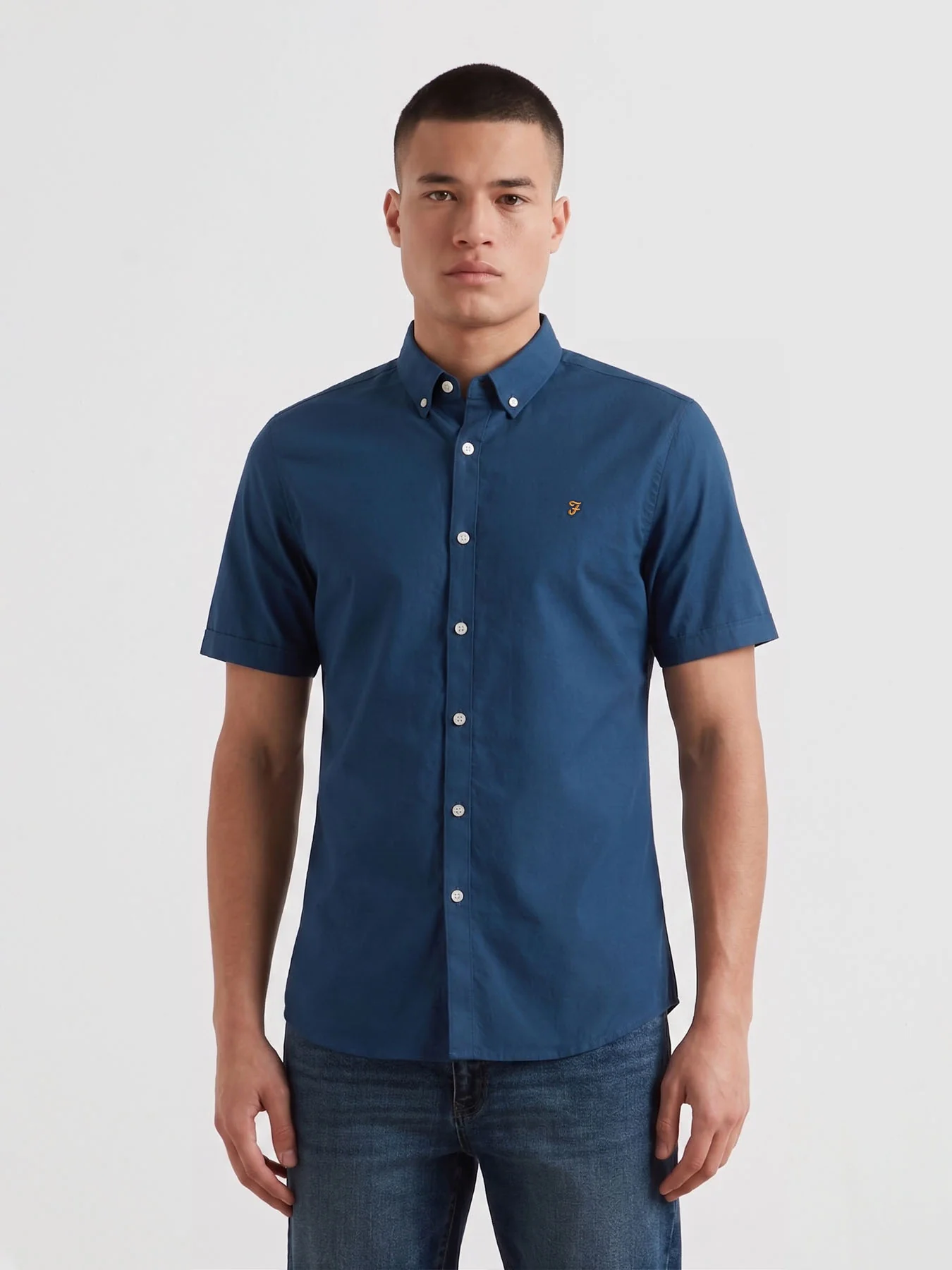 Brewer Short Sleeve Oxford Shirt In Aegean Blue