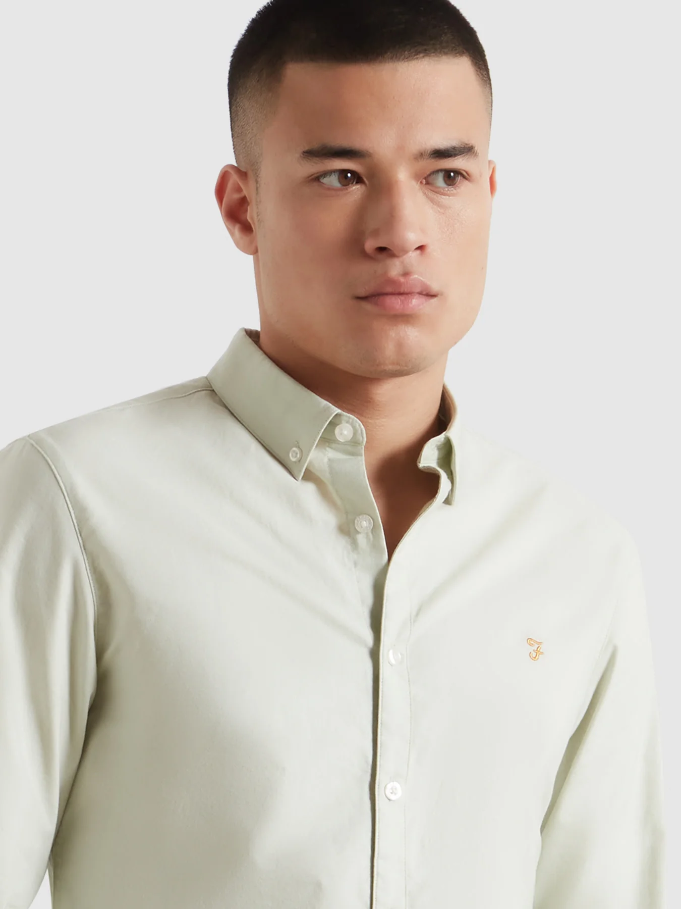 Brewer Short Sleeve Oxford Shirt In Soft Green - Image 4