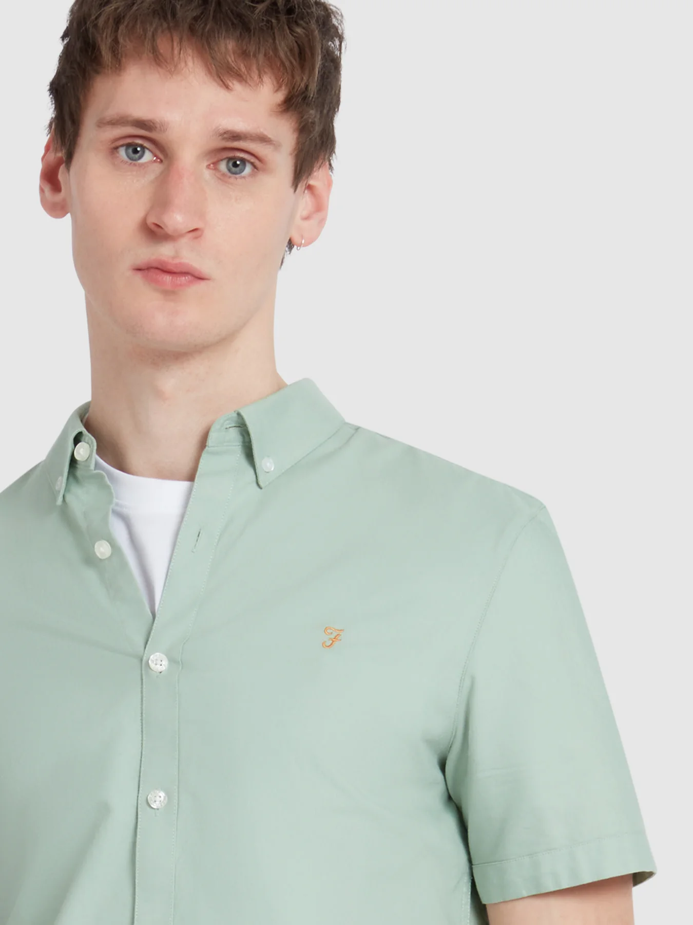 Brewer Short Sleeve Oxford Shirt In Grove Green - Image 4