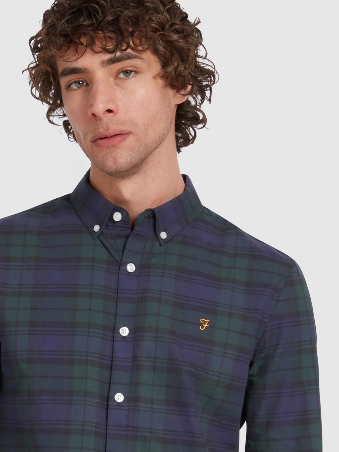 Brewer Slim Fit Check Organic Cotton Oxford Shirt In Woodland Pine - Image 4