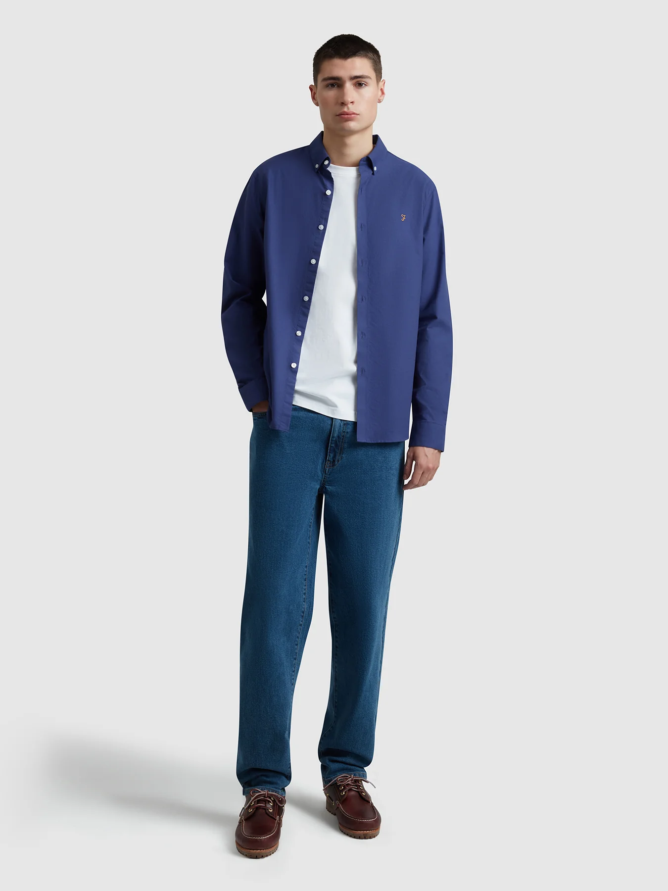 Brewer Slim Fit Organic Cotton Oxford Shirt In Sigil Blue - Image 2