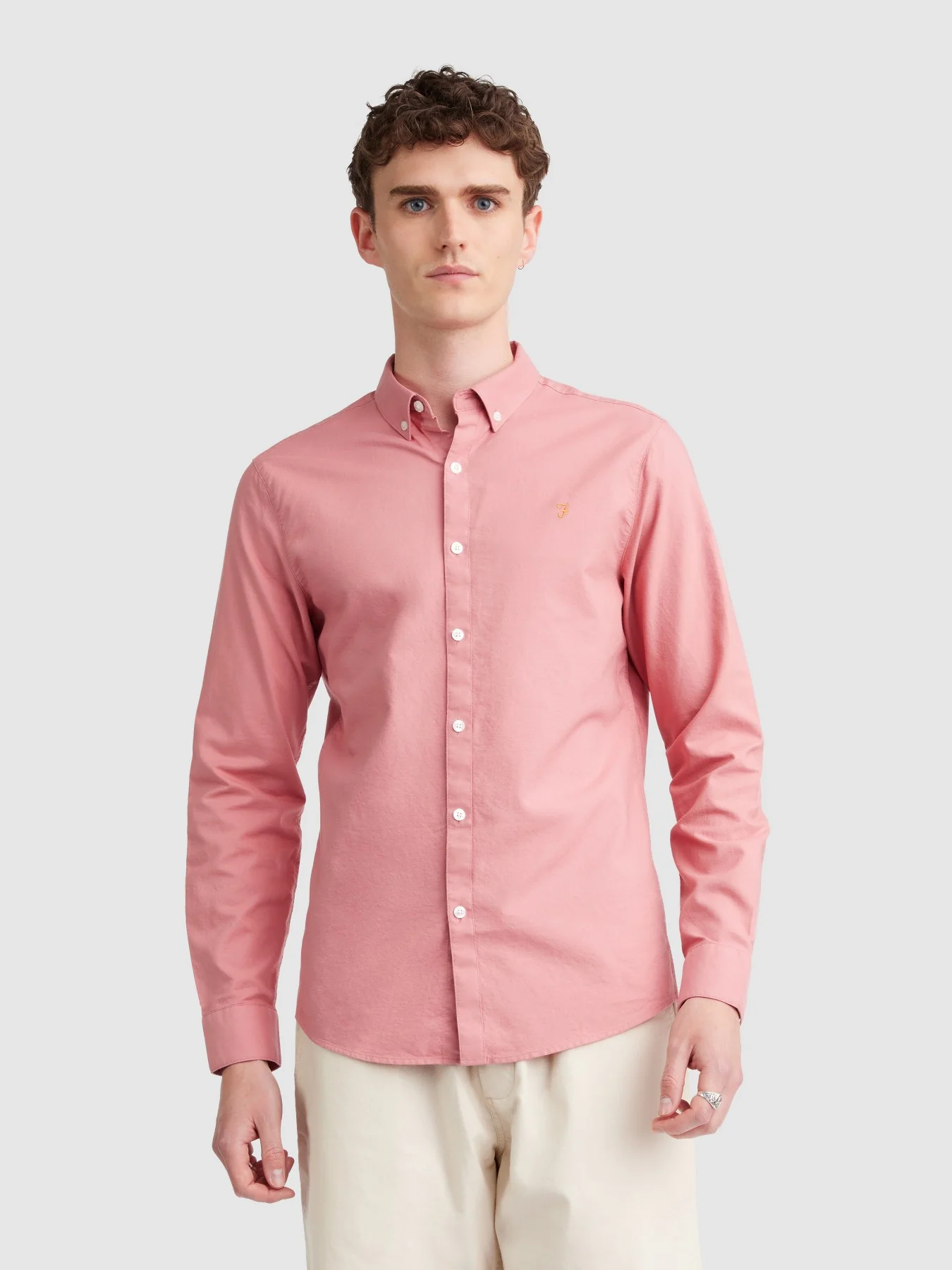 Brewer Slim Fit Organic Cotton Oxford Shirt In Carnation Pink