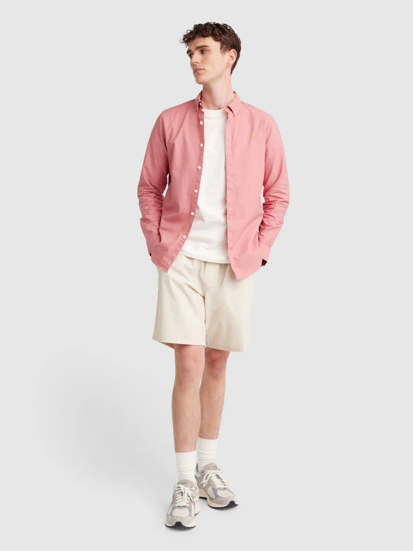 Brewer Slim Fit Organic Cotton Oxford Shirt In Carnation Pink - Image 2
