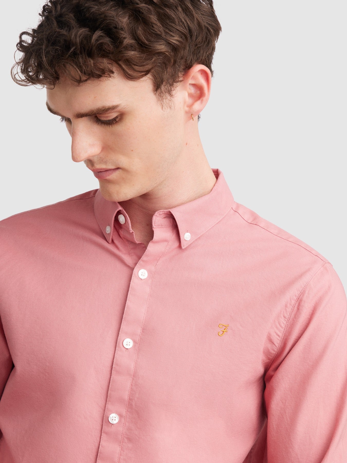 Brewer Slim Fit Organic Cotton Oxford Shirt In Carnation Pink - Image 4