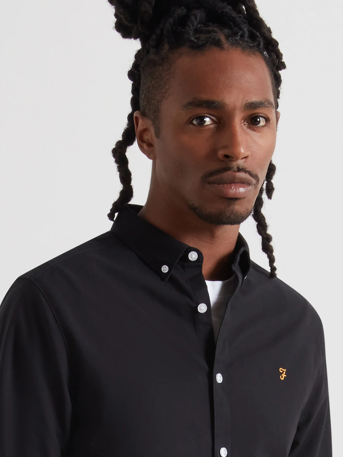 Brewer Slim Fit Organic Cotton Oxford Shirt In Black - Image 4