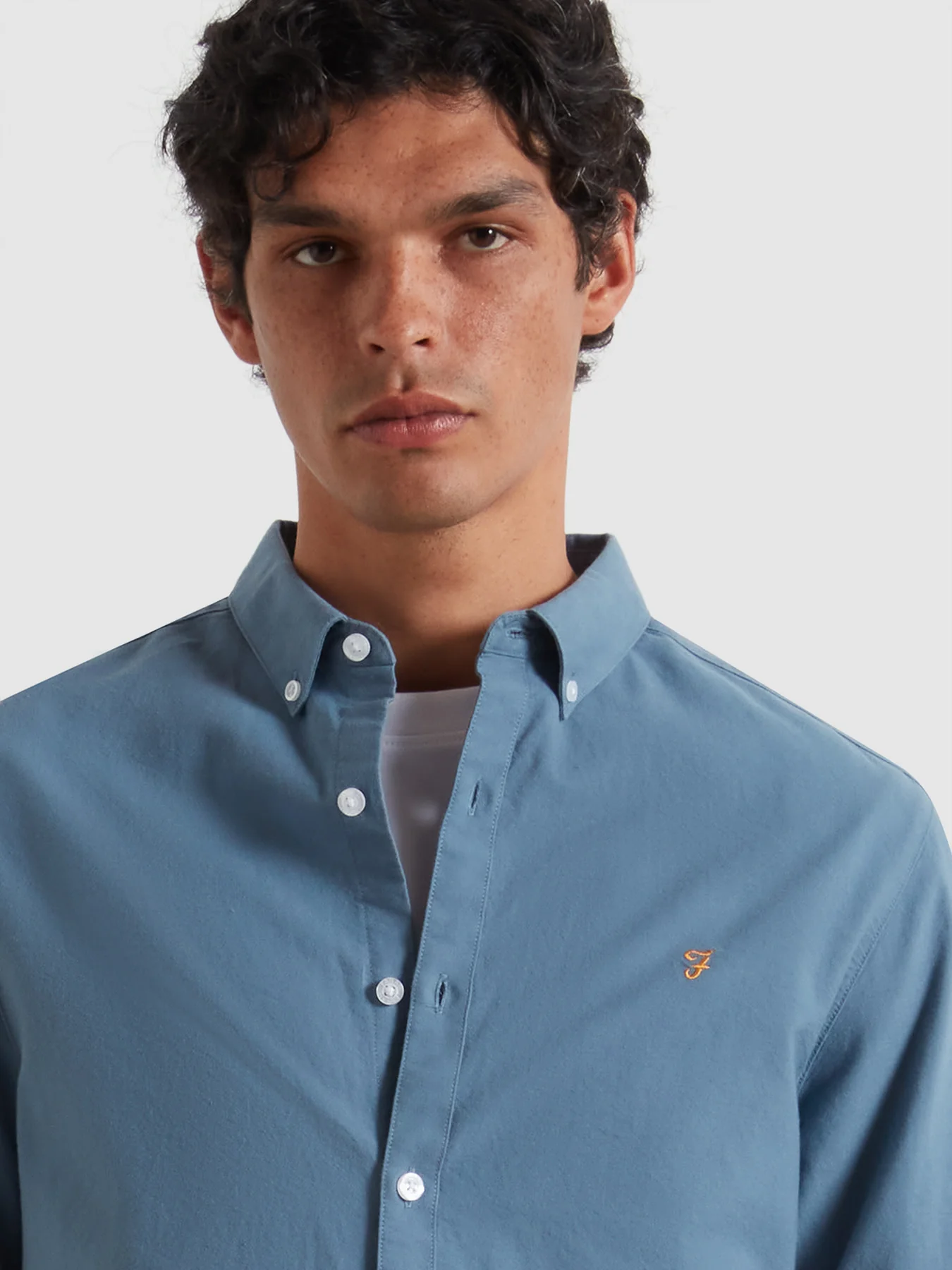 Brewer Slim Fit Organic Cotton Oxford Shirt In Chalk Blue - Image 4