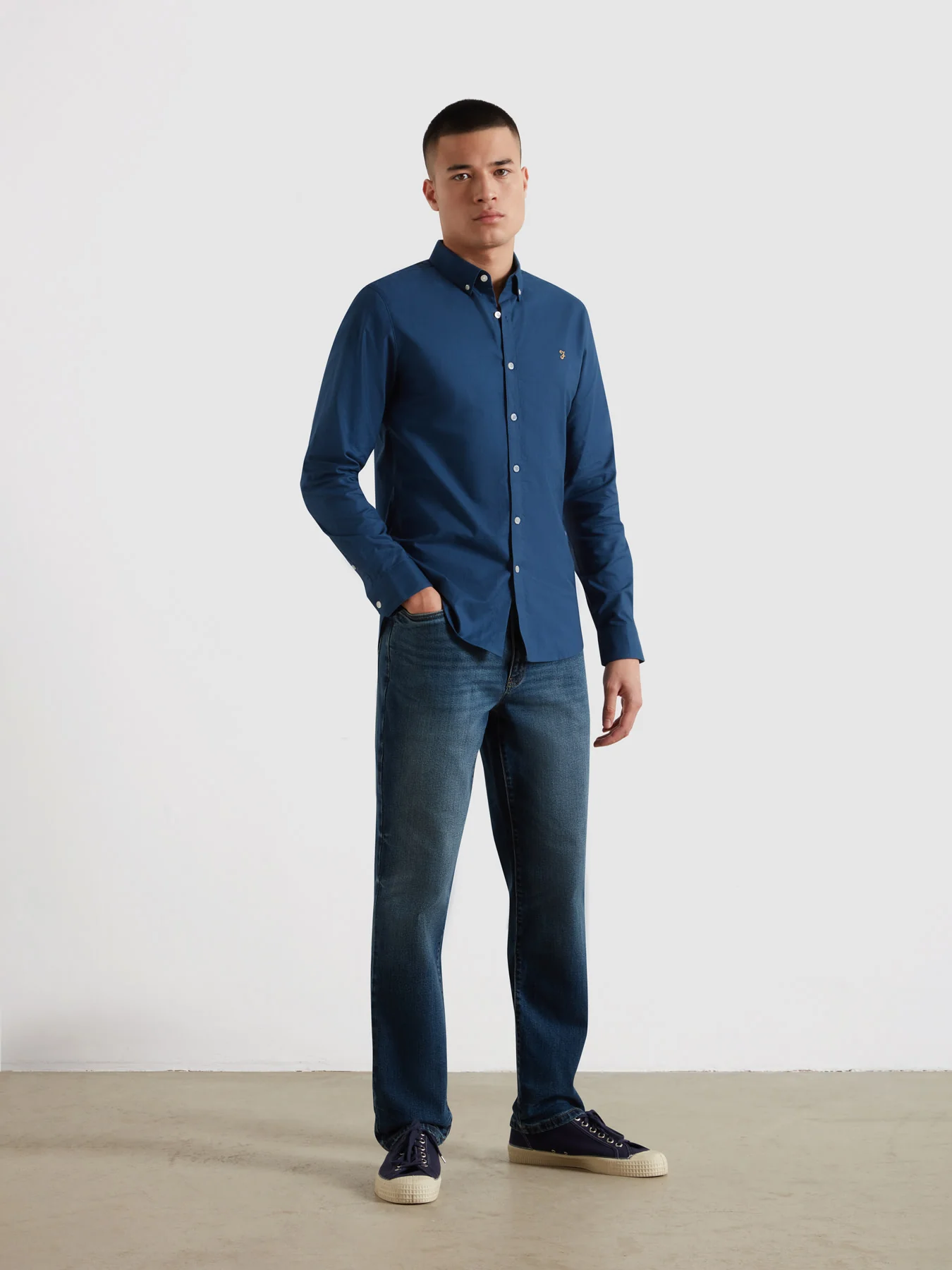 Brewer Slim Fit Organic Cotton Oxford Shirt In Aegean Blue - Image 2
