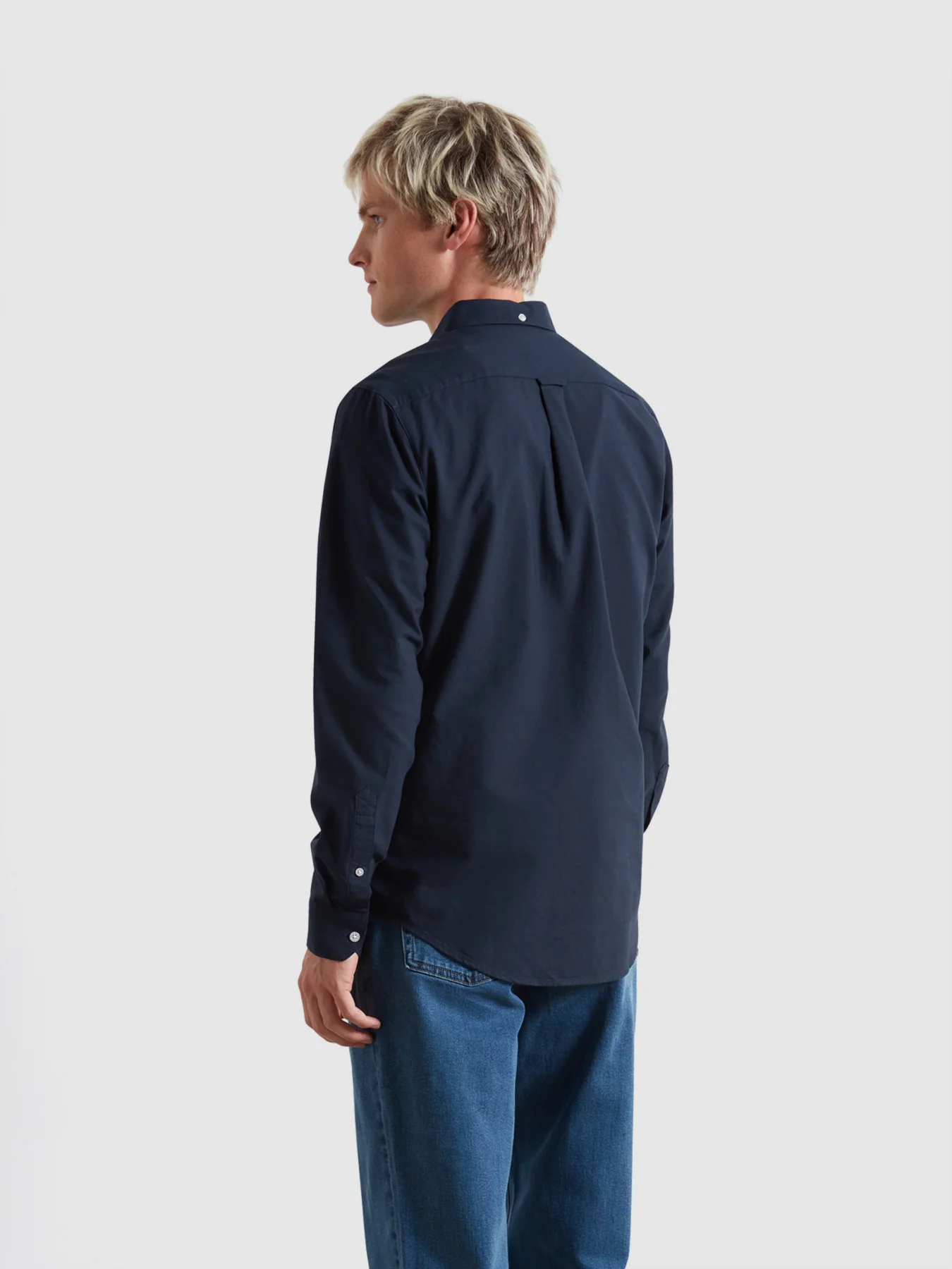 Brewer Slim Fit Organic Cotton Oxford Shirt In Navy - Image 3