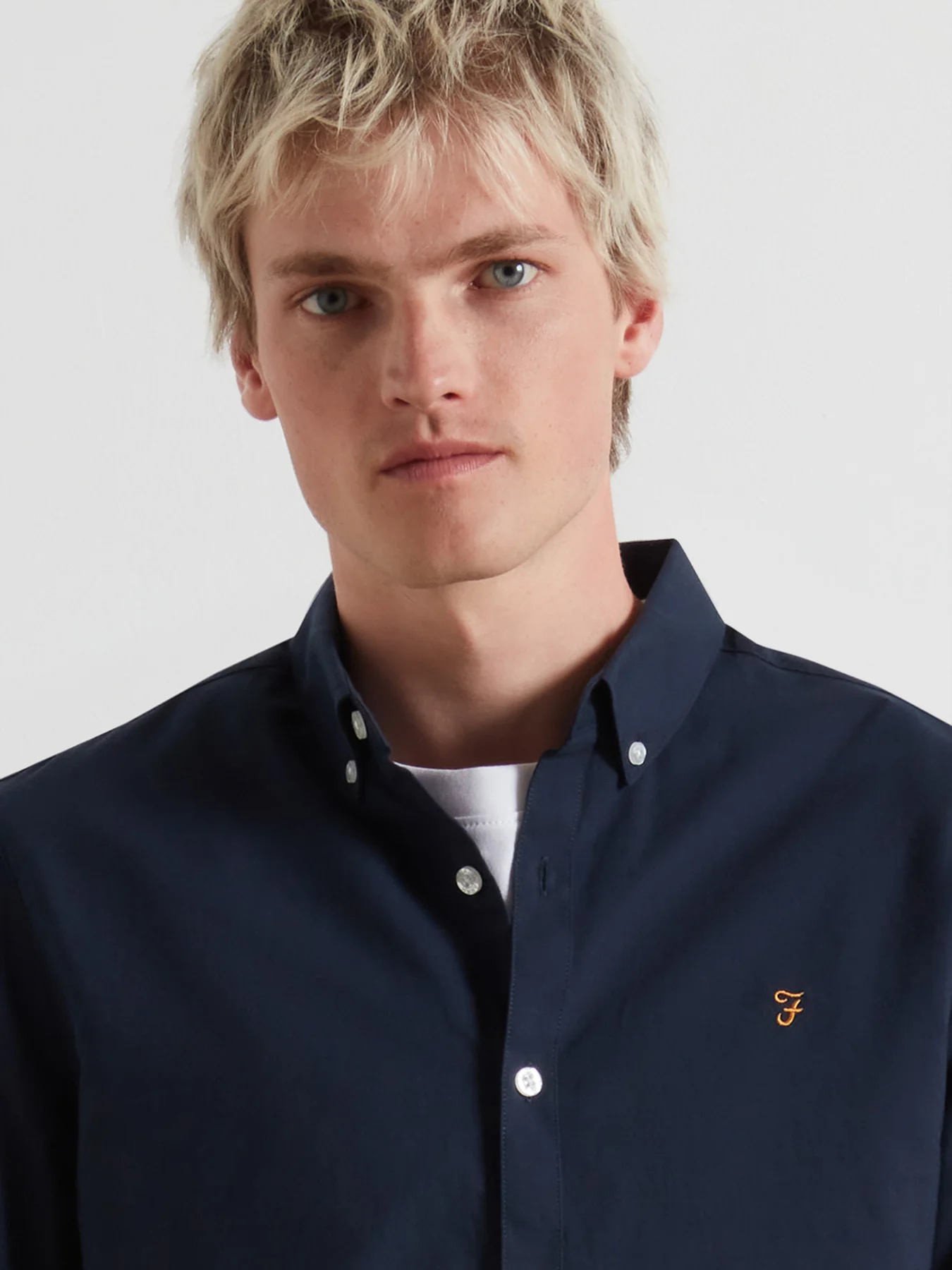 Brewer Slim Fit Organic Cotton Oxford Shirt In Navy - Image 4