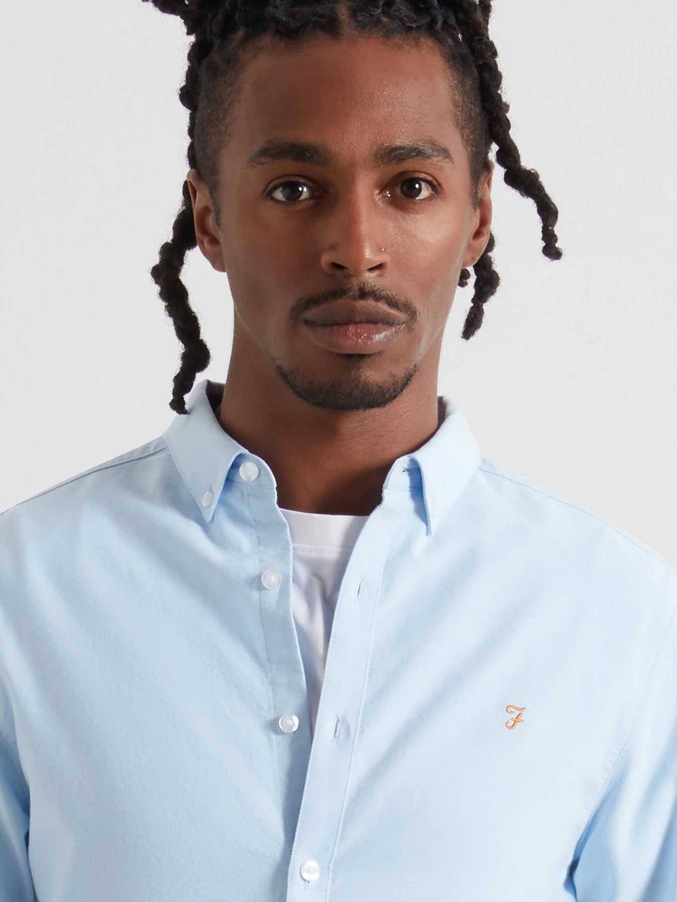 Brewer Slim Fit Organic Cotton Oxford Shirt In Sky Blue - Image 4