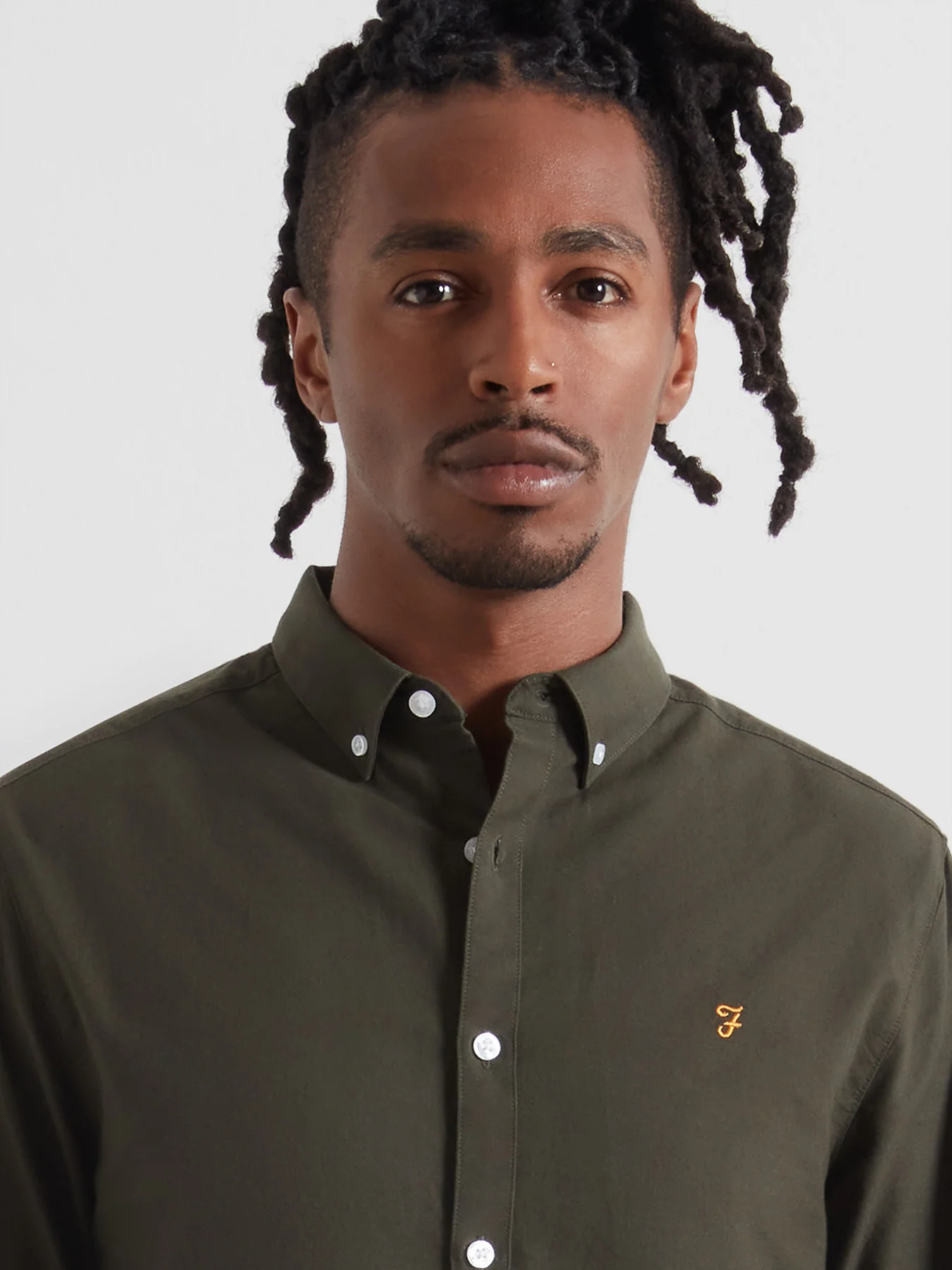 Brewer Slim Fit Organic Cotton Oxford Shirt In Evergreen - Image 4