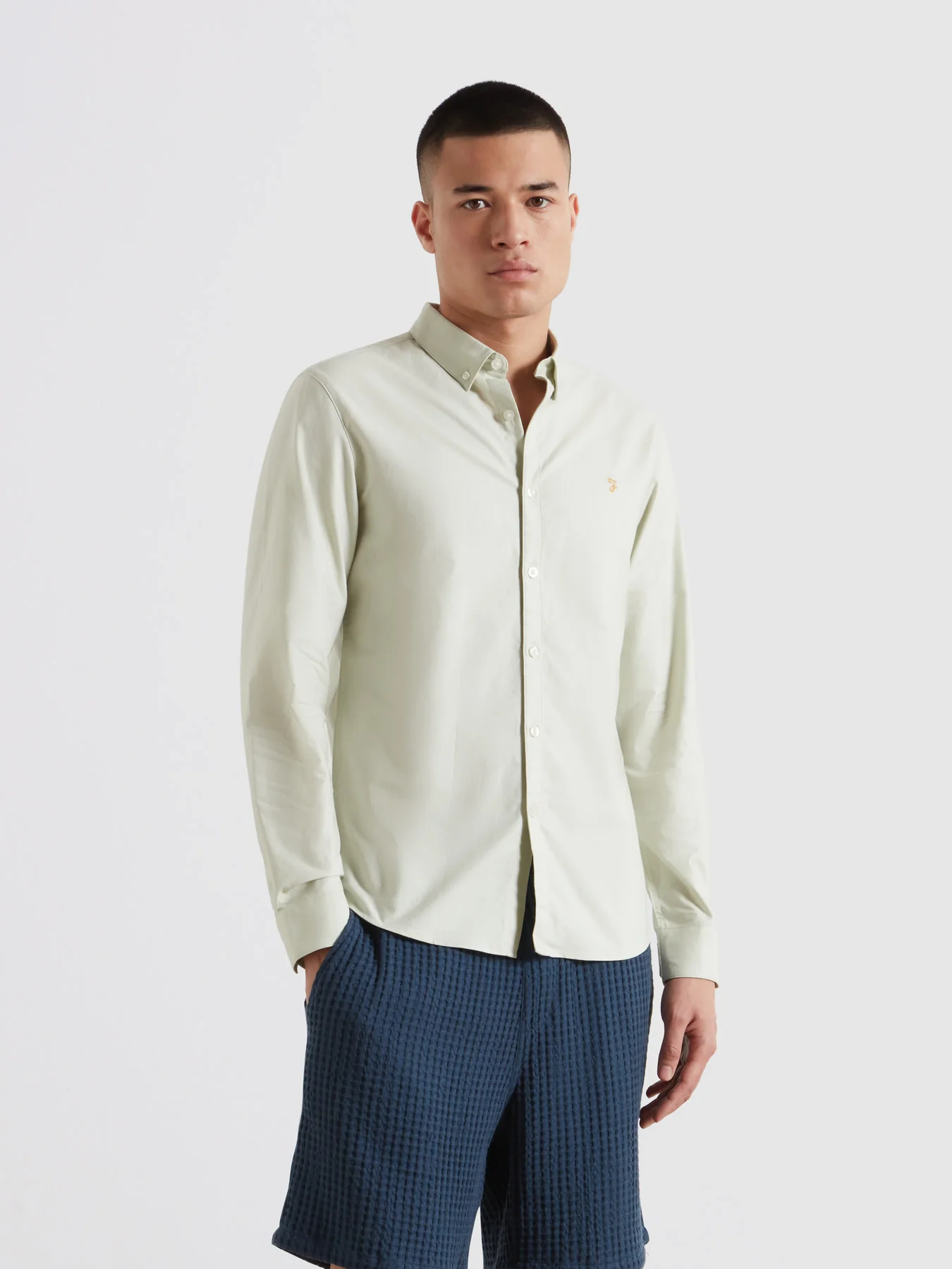Brewer Slim Fit Organic Cotton Oxford Shirt In Soft Green