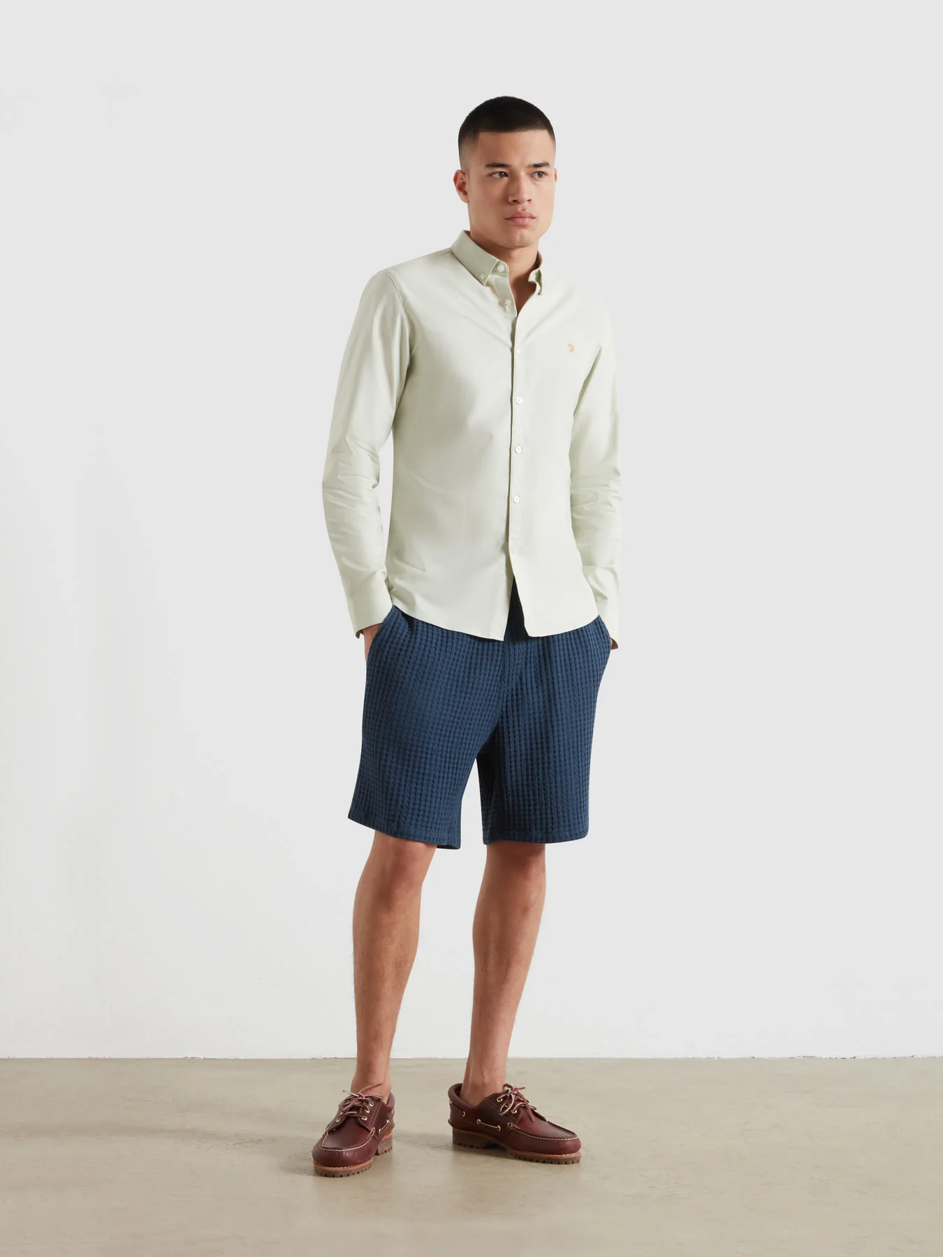 Brewer Slim Fit Organic Cotton Oxford Shirt In Soft Green - Image 2