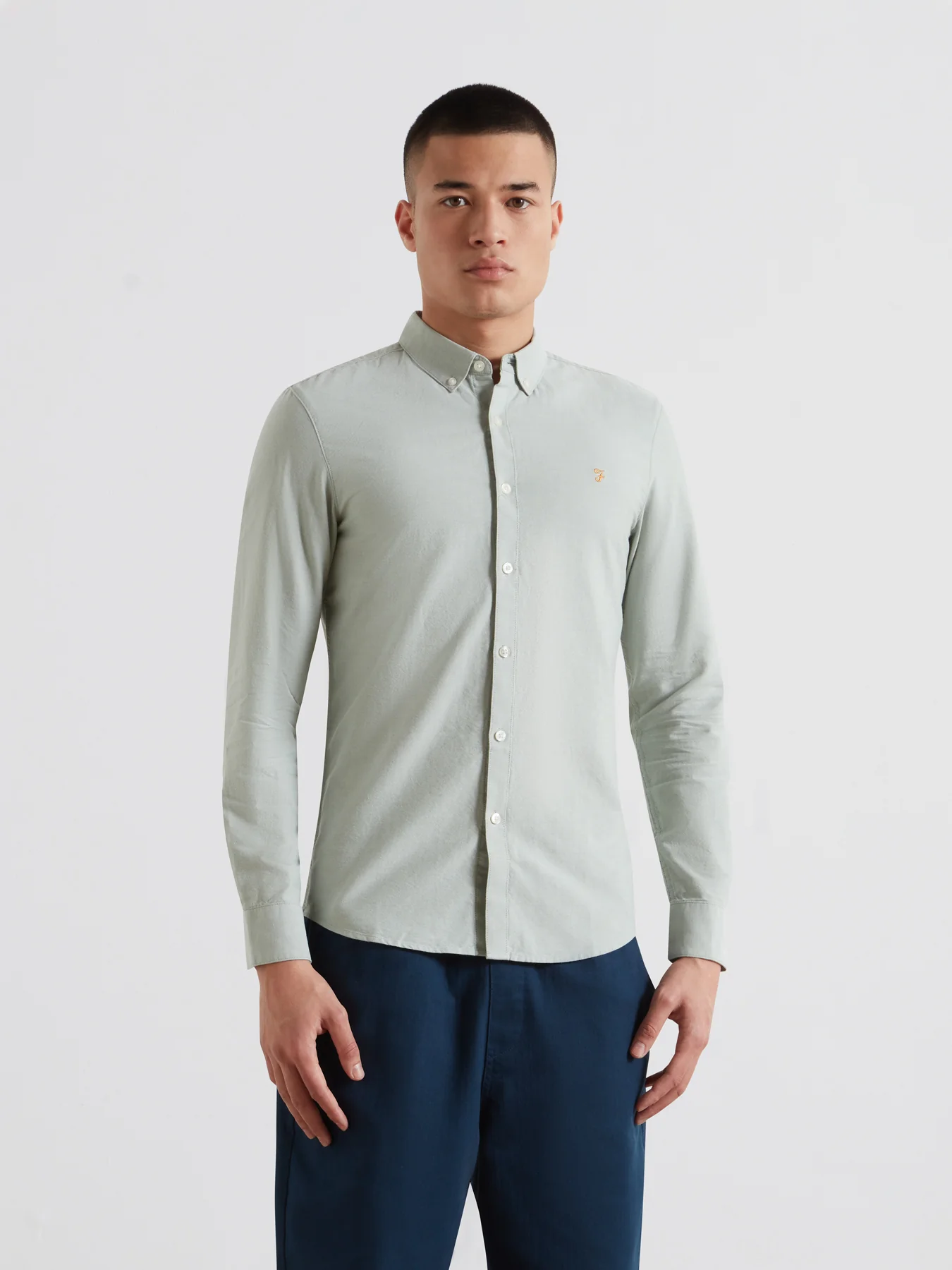 Brewer Slim Fit Organic Cotton Oxford Shirt In Farah Jade