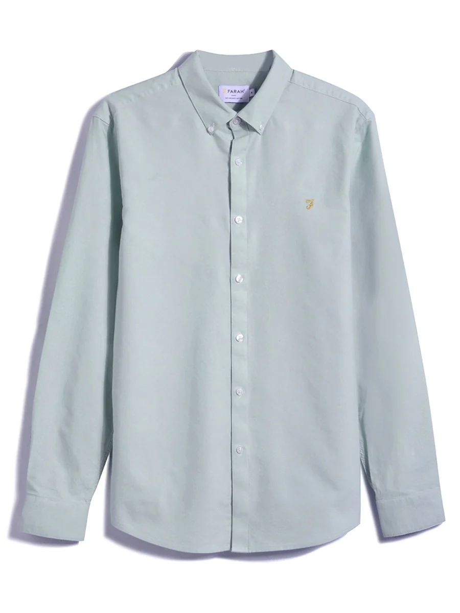 Brewer Slim Fit Organic Cotton Oxford Shirt In Farah Jade - Image 5