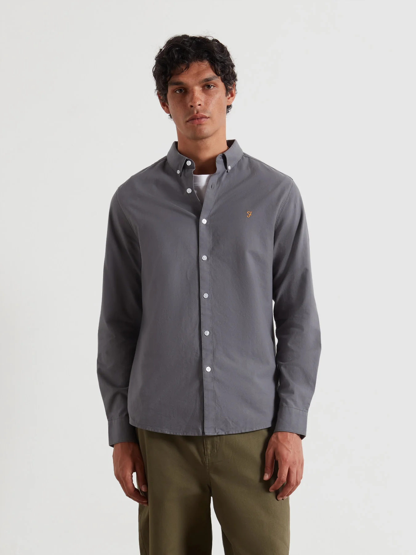 Brewer Slim Fit Organic Cotton Oxford Shirt In Grey Shade