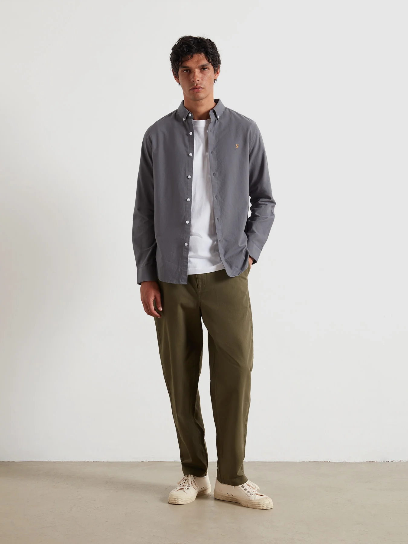 Brewer Slim Fit Organic Cotton Oxford Shirt In Grey Shade - Image 2