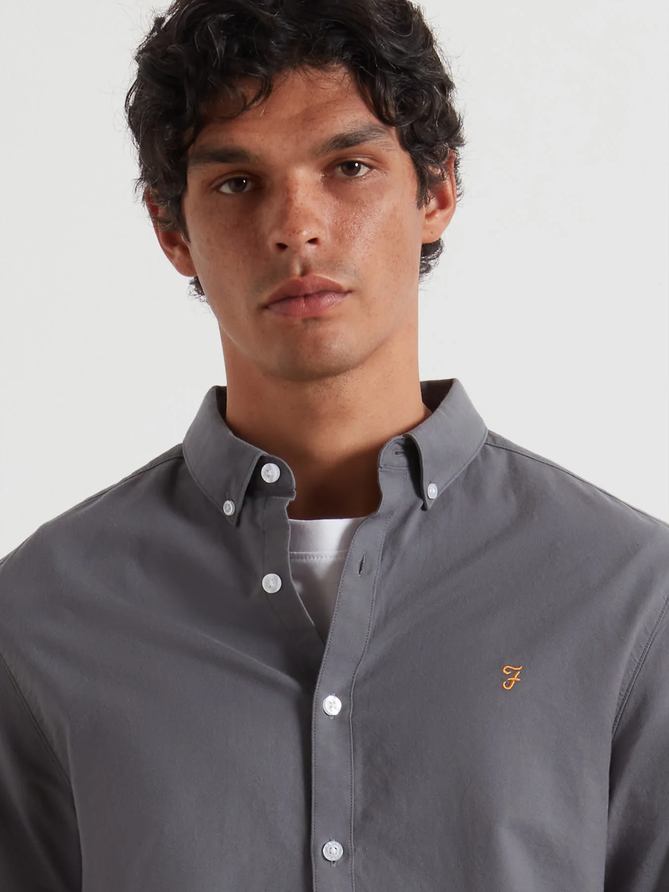 Brewer Slim Fit Organic Cotton Oxford Shirt In Grey Shade - Image 4