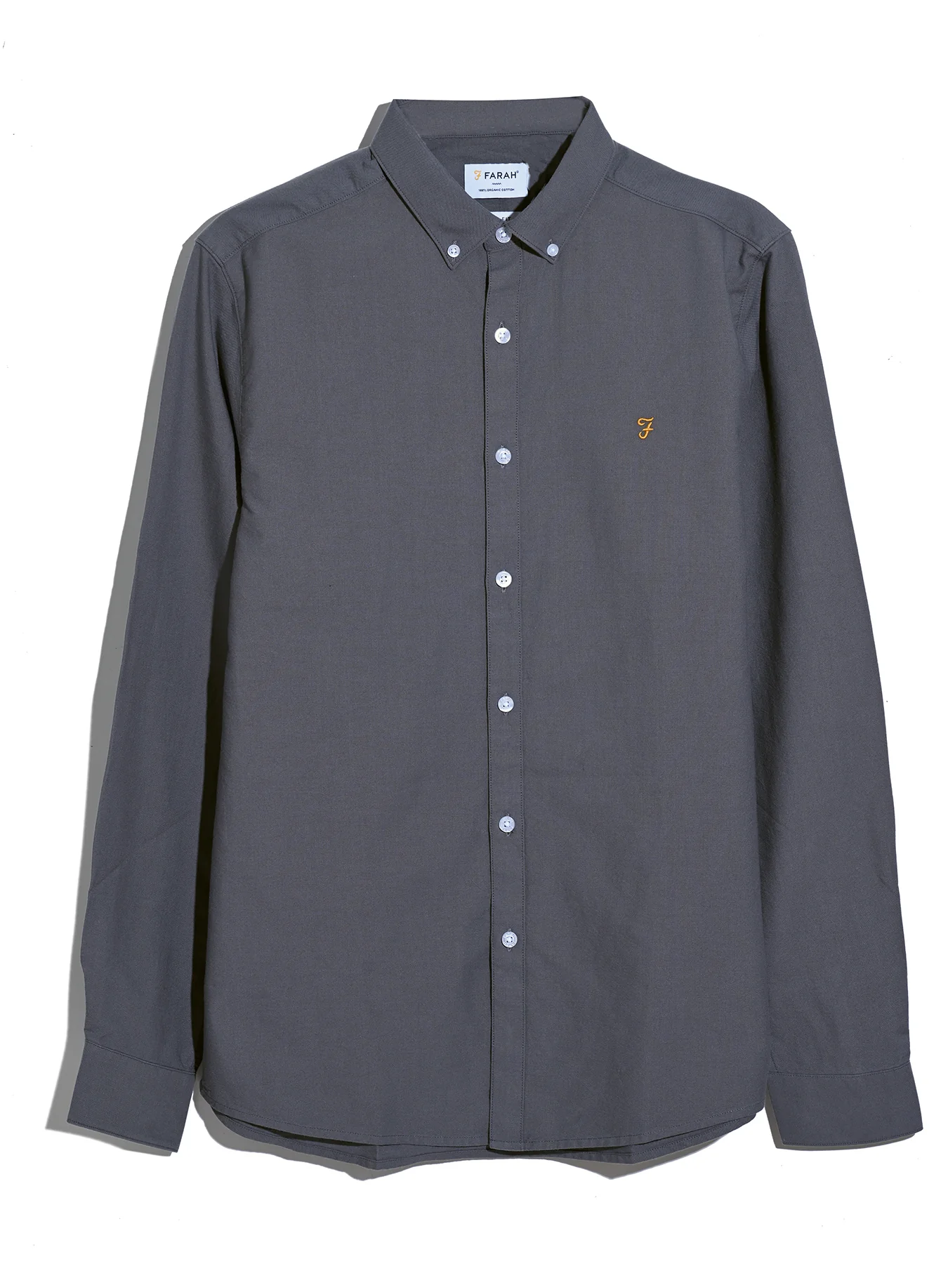 Brewer Slim Fit Organic Cotton Oxford Shirt In Grey Shade - Image 5