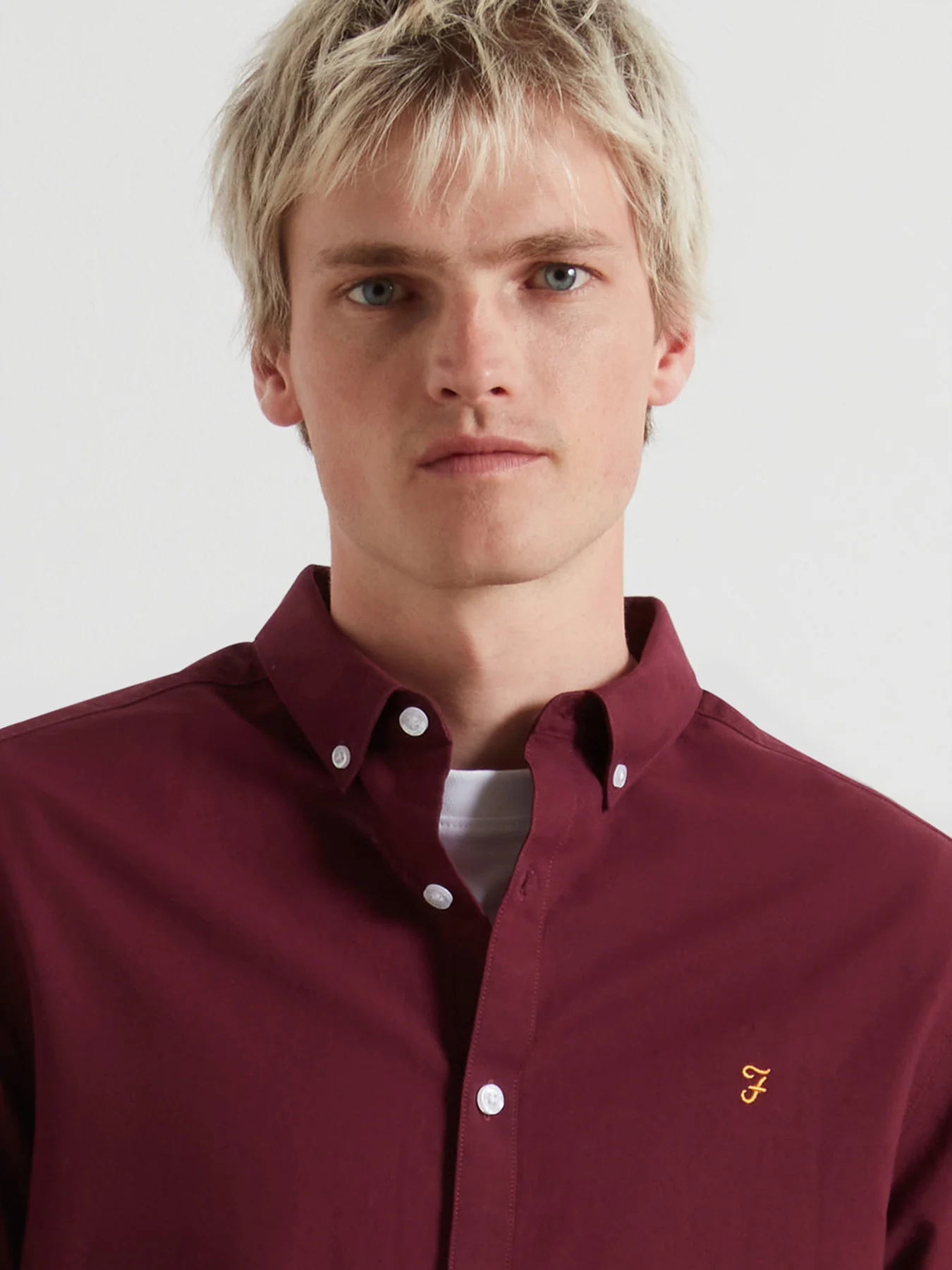 Brewer Slim Fit Organic Cotton Oxford Shirt In Bordeaux - Image 4