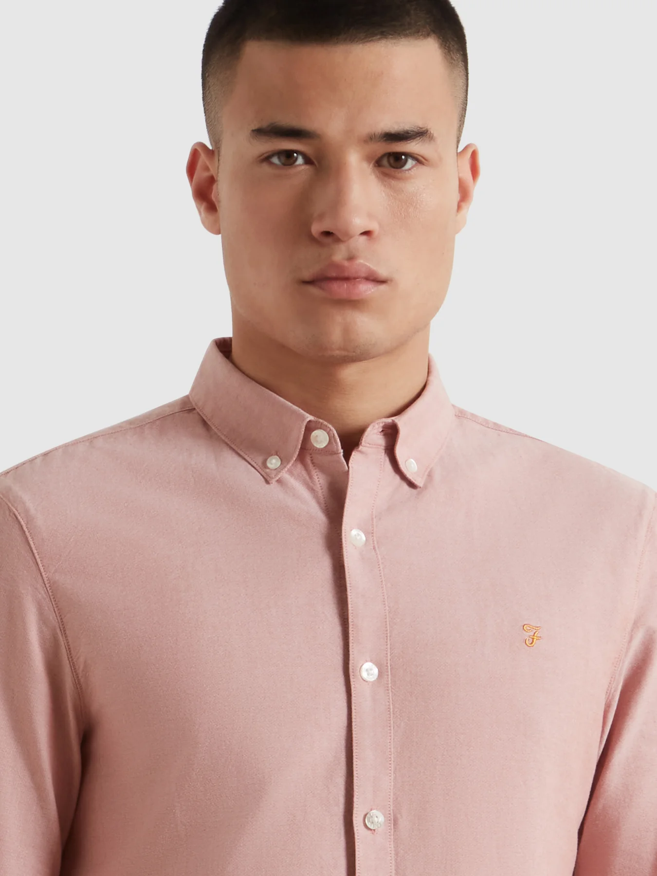 Brewer Slim Fit Organic Cotton Oxford Shirt In Coral Reef - Image 4