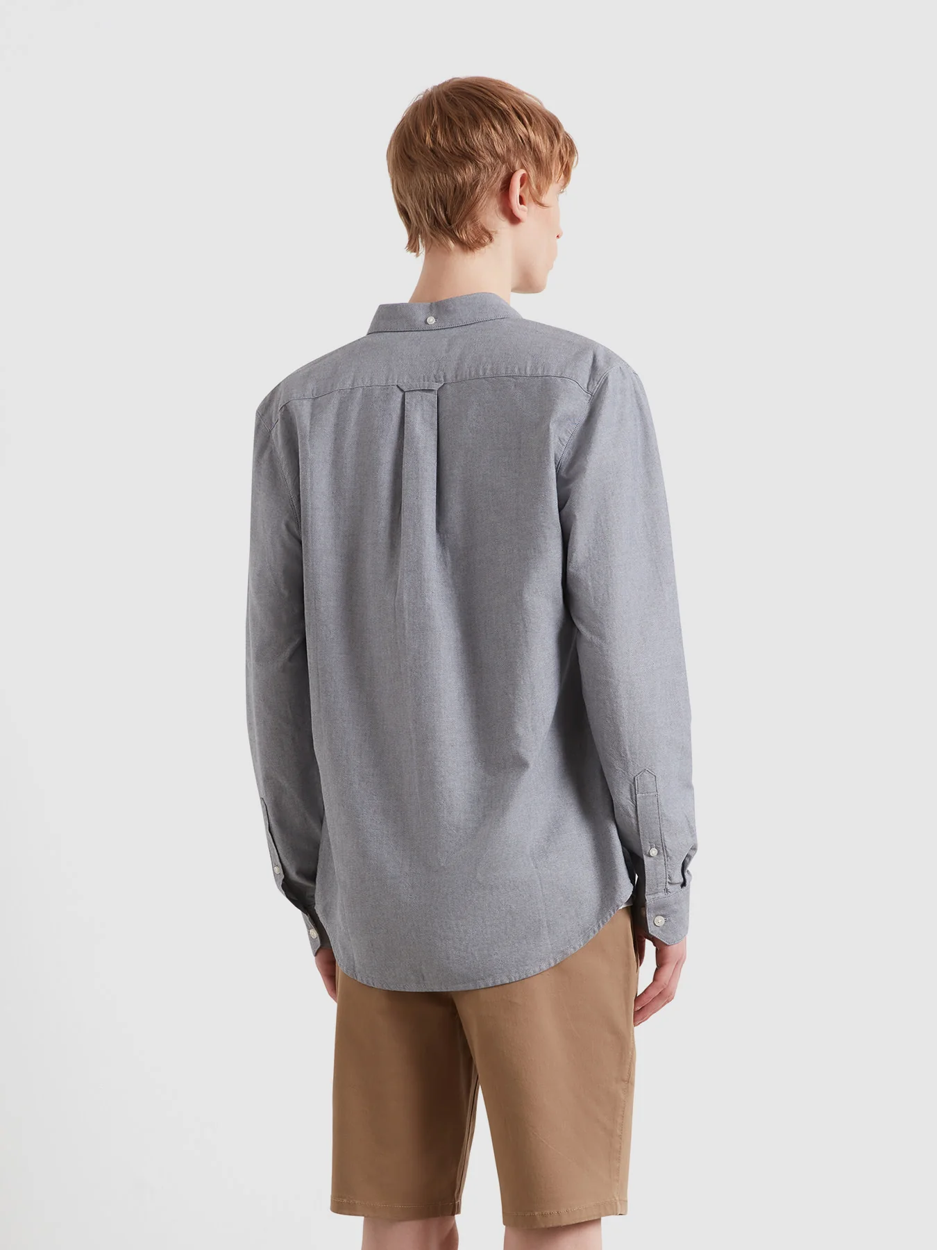 Brewer Slim Fit Organic Cotton Oxford Shirt In White/True Navy - Image 3