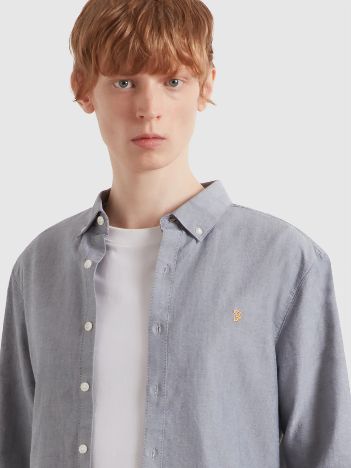 Brewer Slim Fit Organic Cotton Oxford Shirt In White/True Navy - Image 4