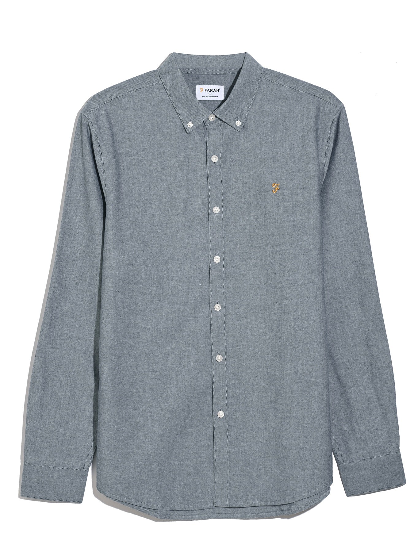 Brewer Slim Fit Organic Cotton Oxford Shirt In White/True Navy - Image 5