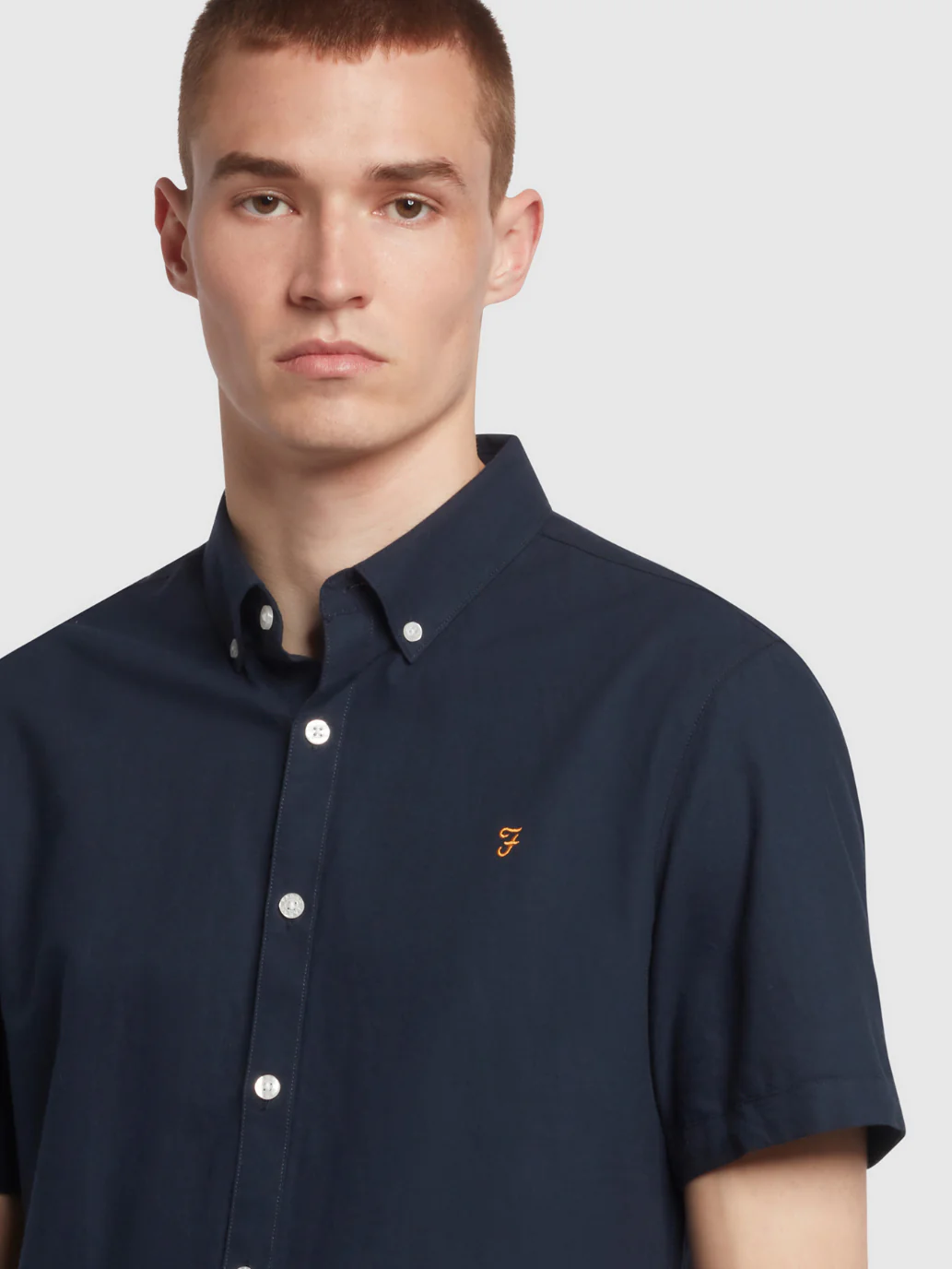 Brewer Short Sleeve Oxford Shirt In Navy - Image 3