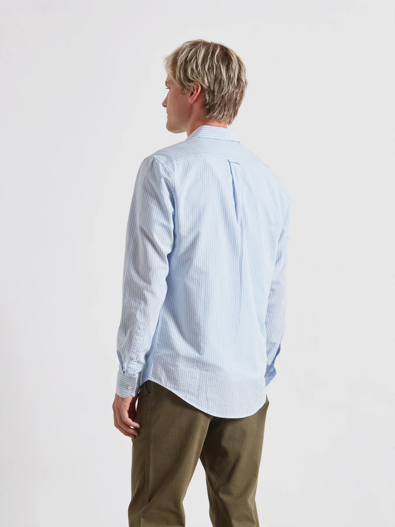 Brewer Slim Fit Striped Organic Cotton Oxford Shirt In Sky Blue - Image 3