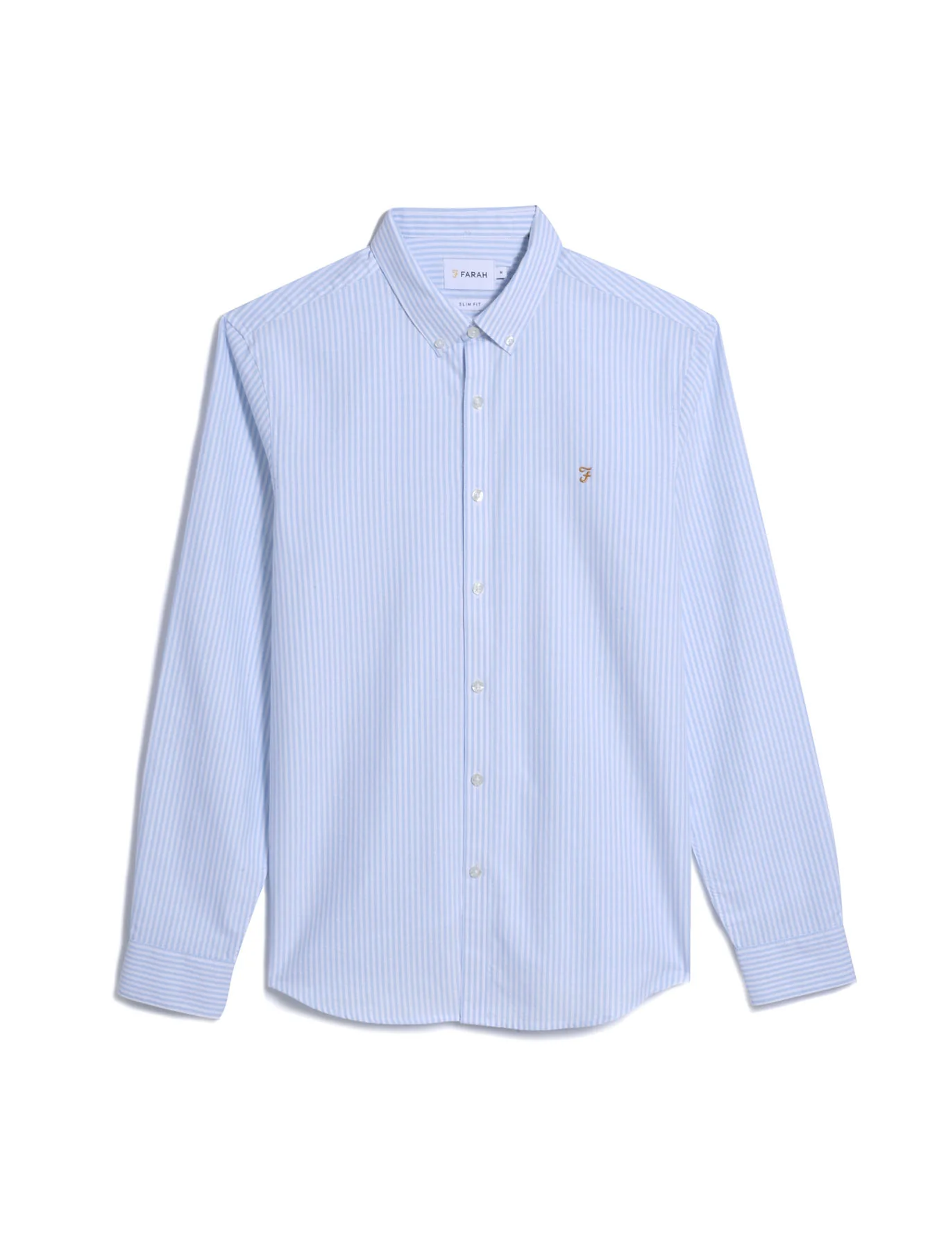 Brewer Slim Fit Striped Organic Cotton Oxford Shirt In Sky Blue - Image 5