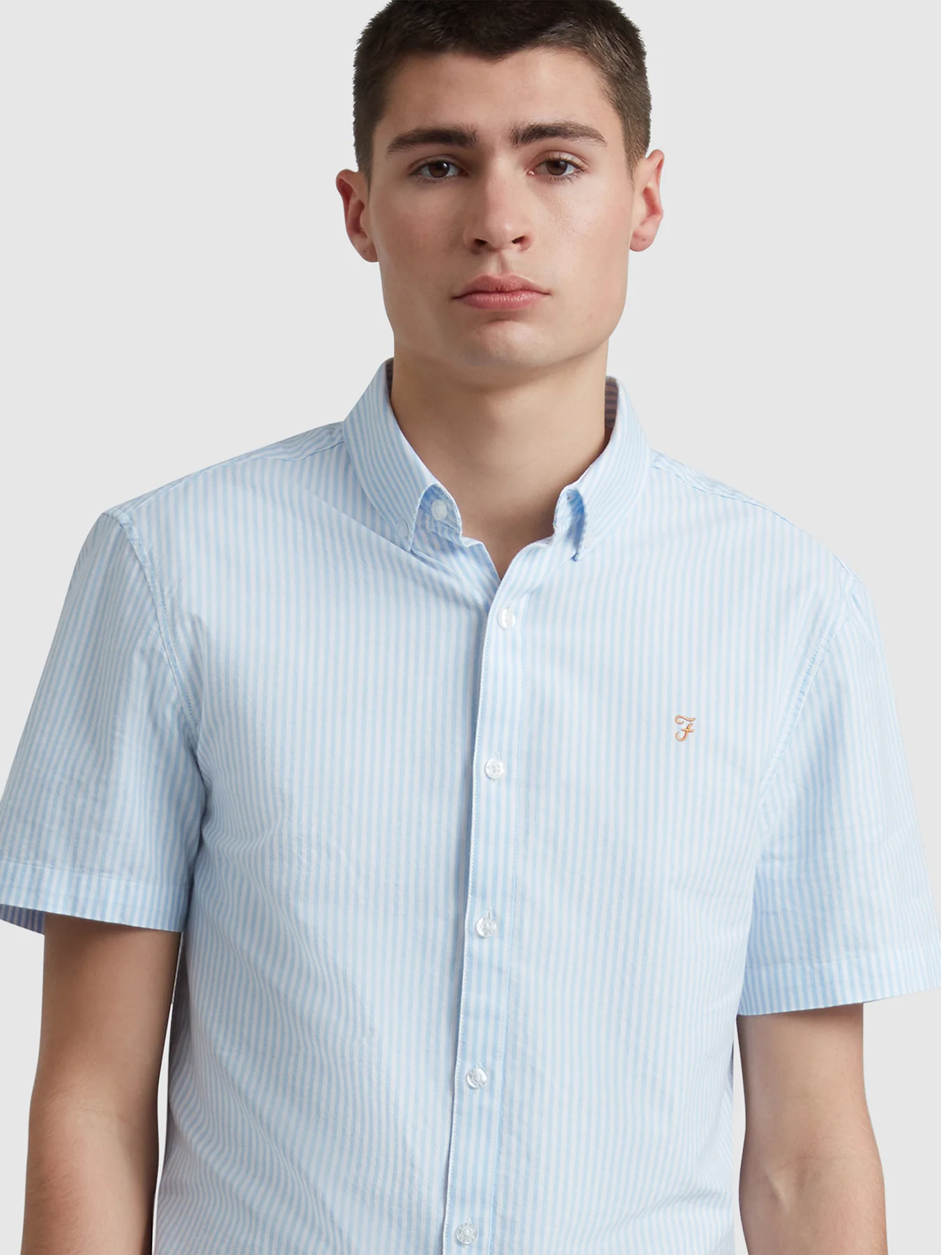 Brewer Stripe Short Sleeve Shirt In Sky Blue - Image 4